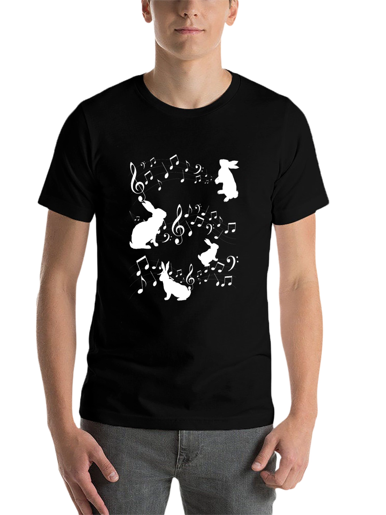 Black Musical Rabbits Graphic Tee - Black Cotton T-Shirt view 7