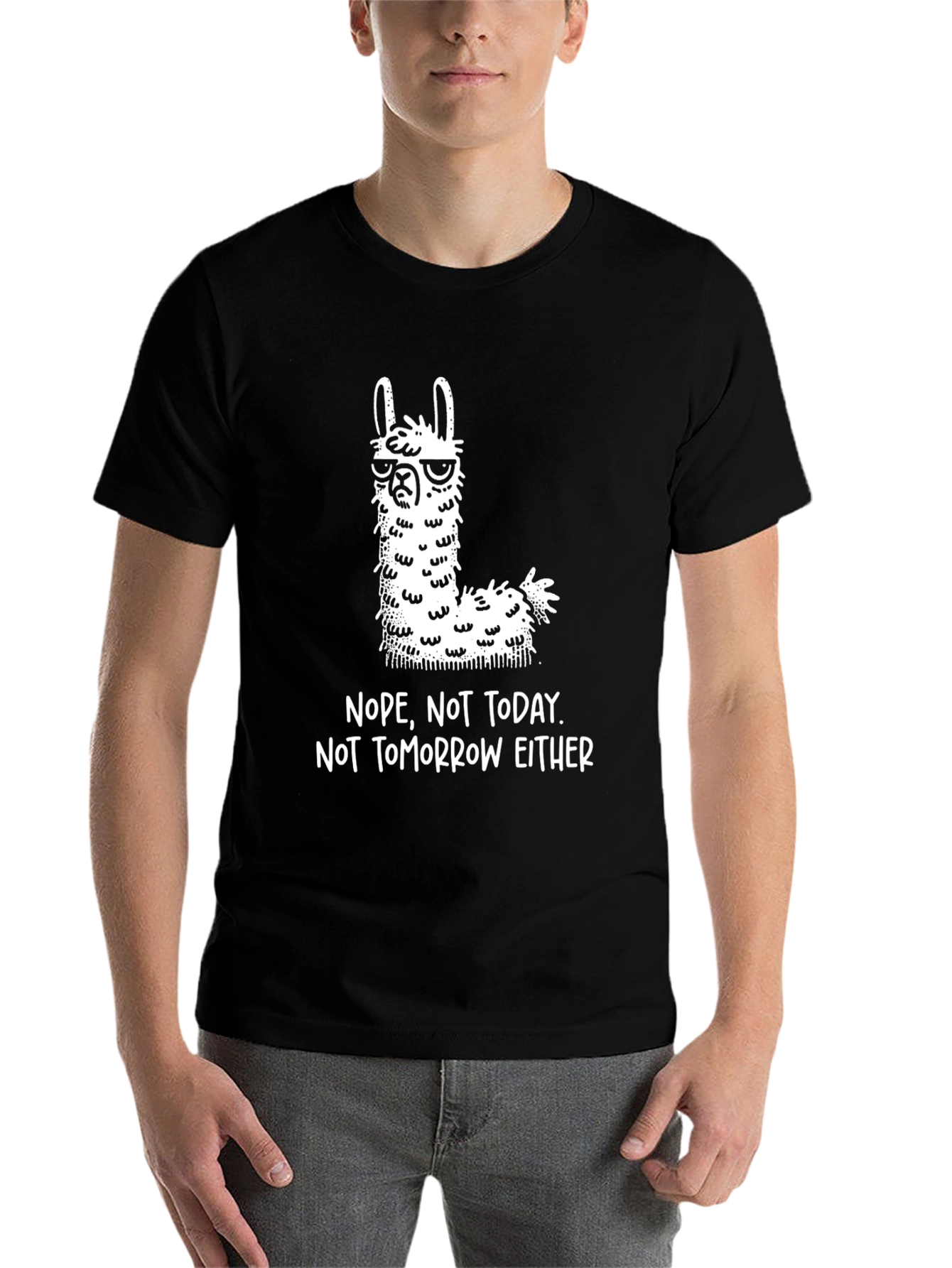 Black Nope Not Today Llama Graphic T-Shirt view 7