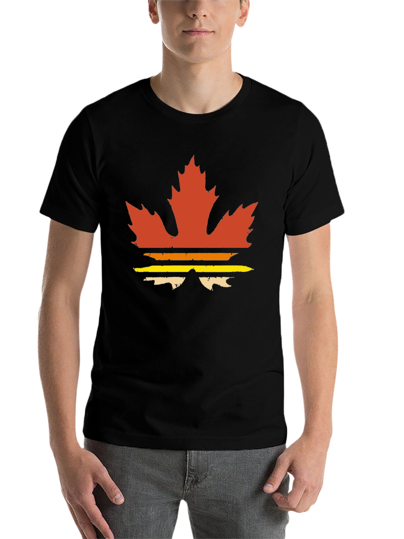Black Retro Maple Leaf Graphic Tee - Vintage Style T-Shirt view 7