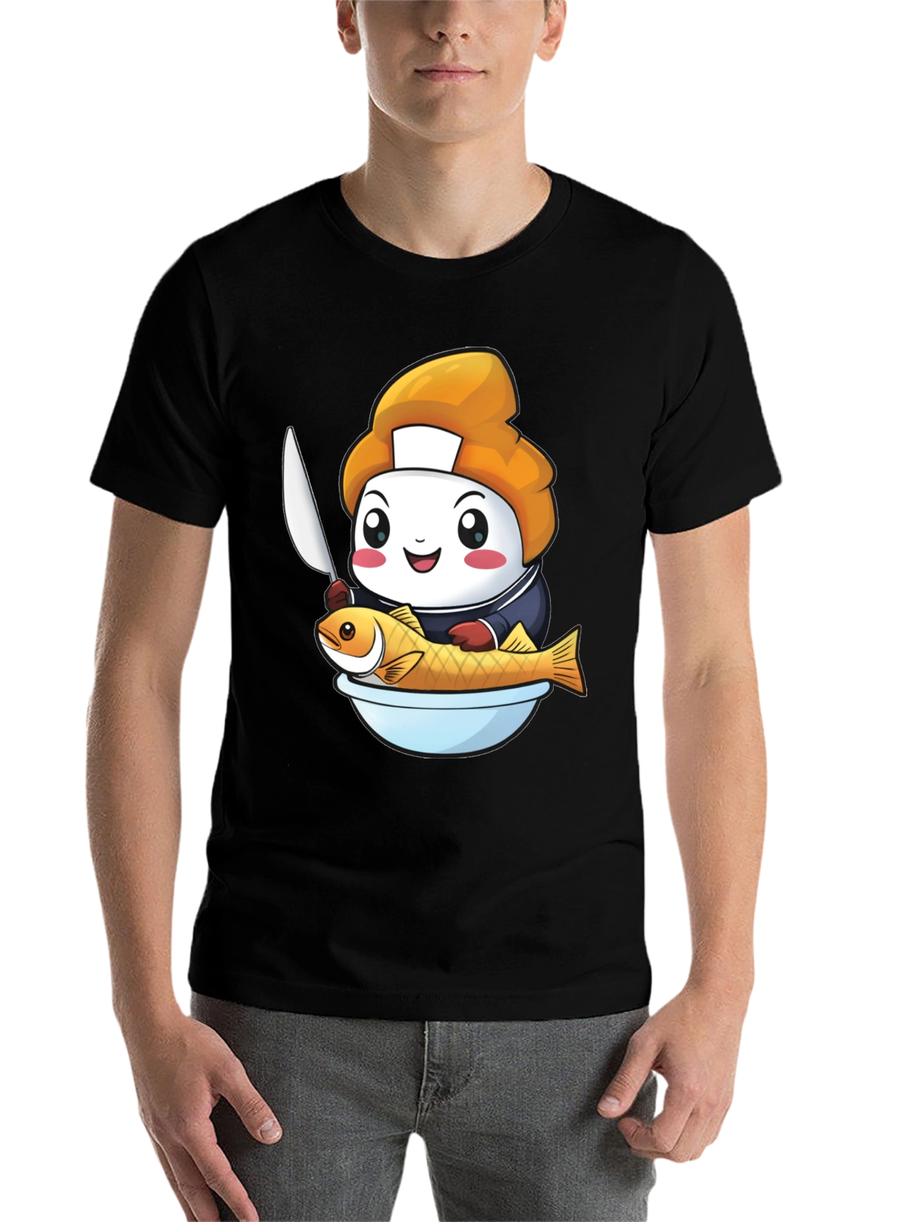 Black Sushi Chef Fish T-Shirt: Cute Culinary Design view 7