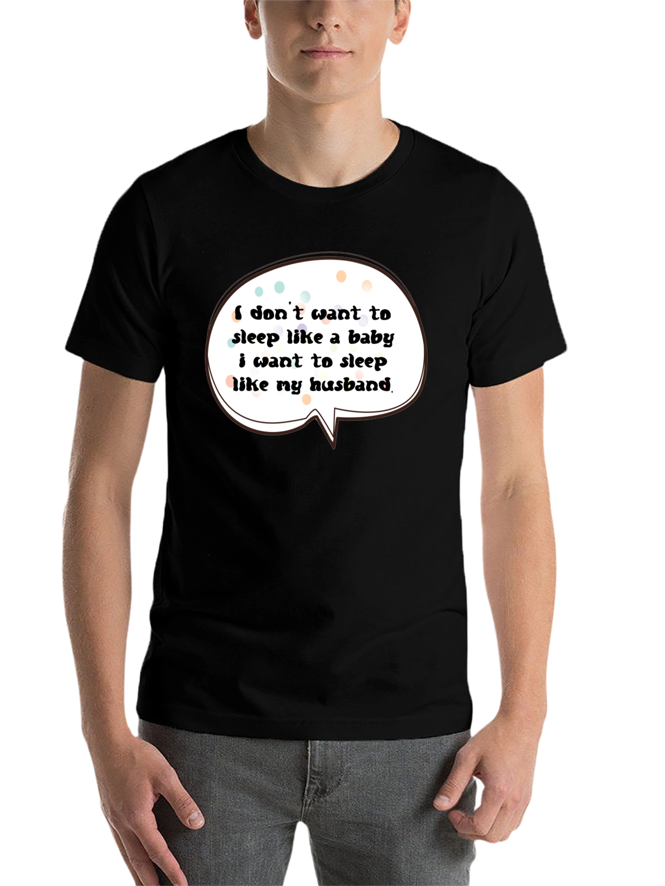 Black Funny Husband Sleep T-Shirt view 7