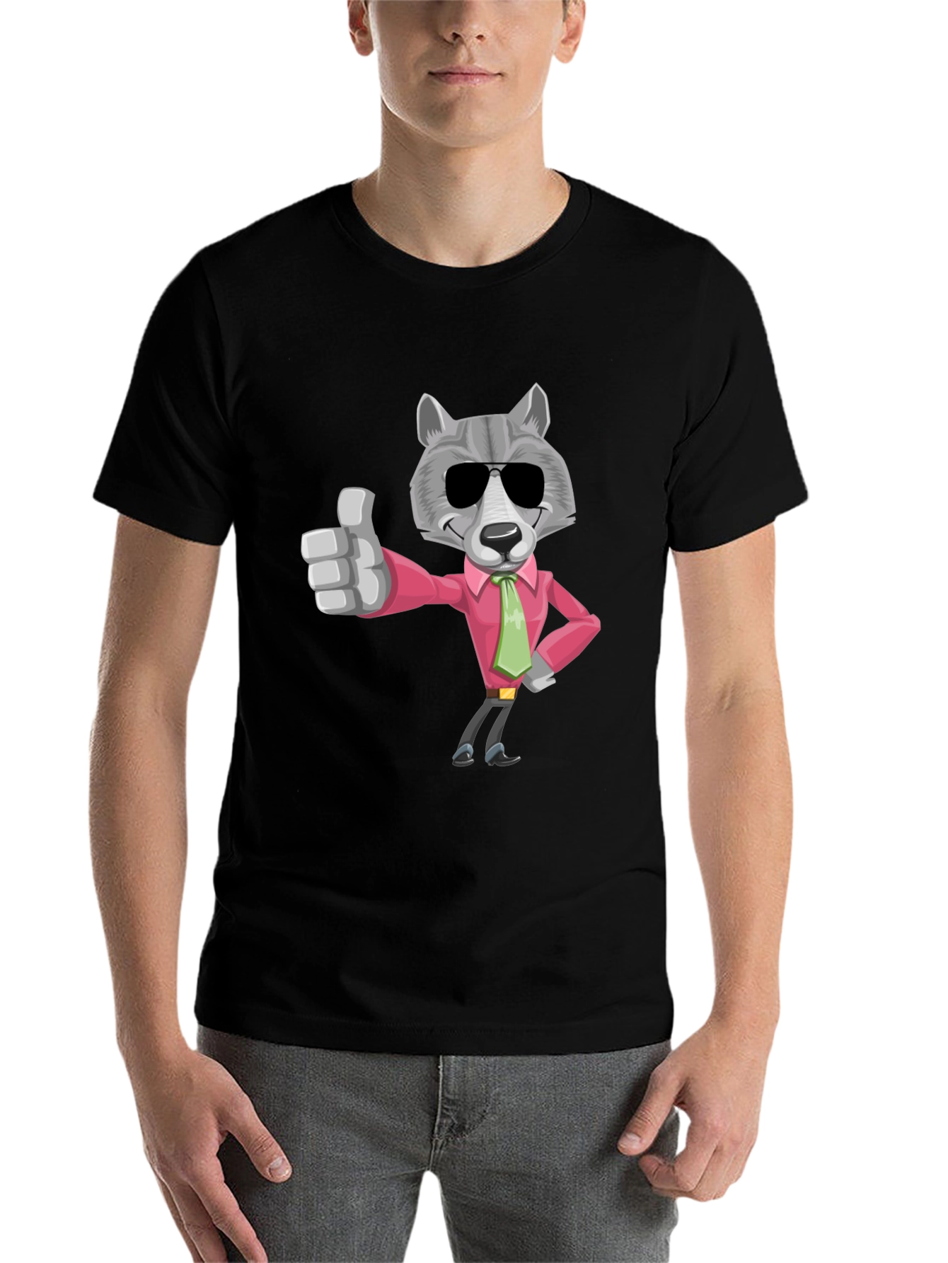 Black Cool Wolf Graphic Tee - Black Cotton T-Shirt view 7