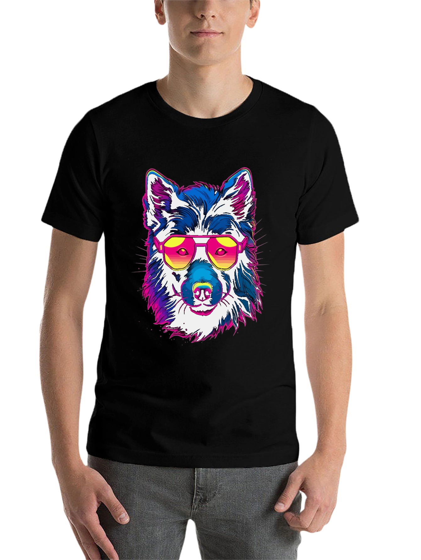 Black Cool Dog Graphic Tee - Retro Style view 7