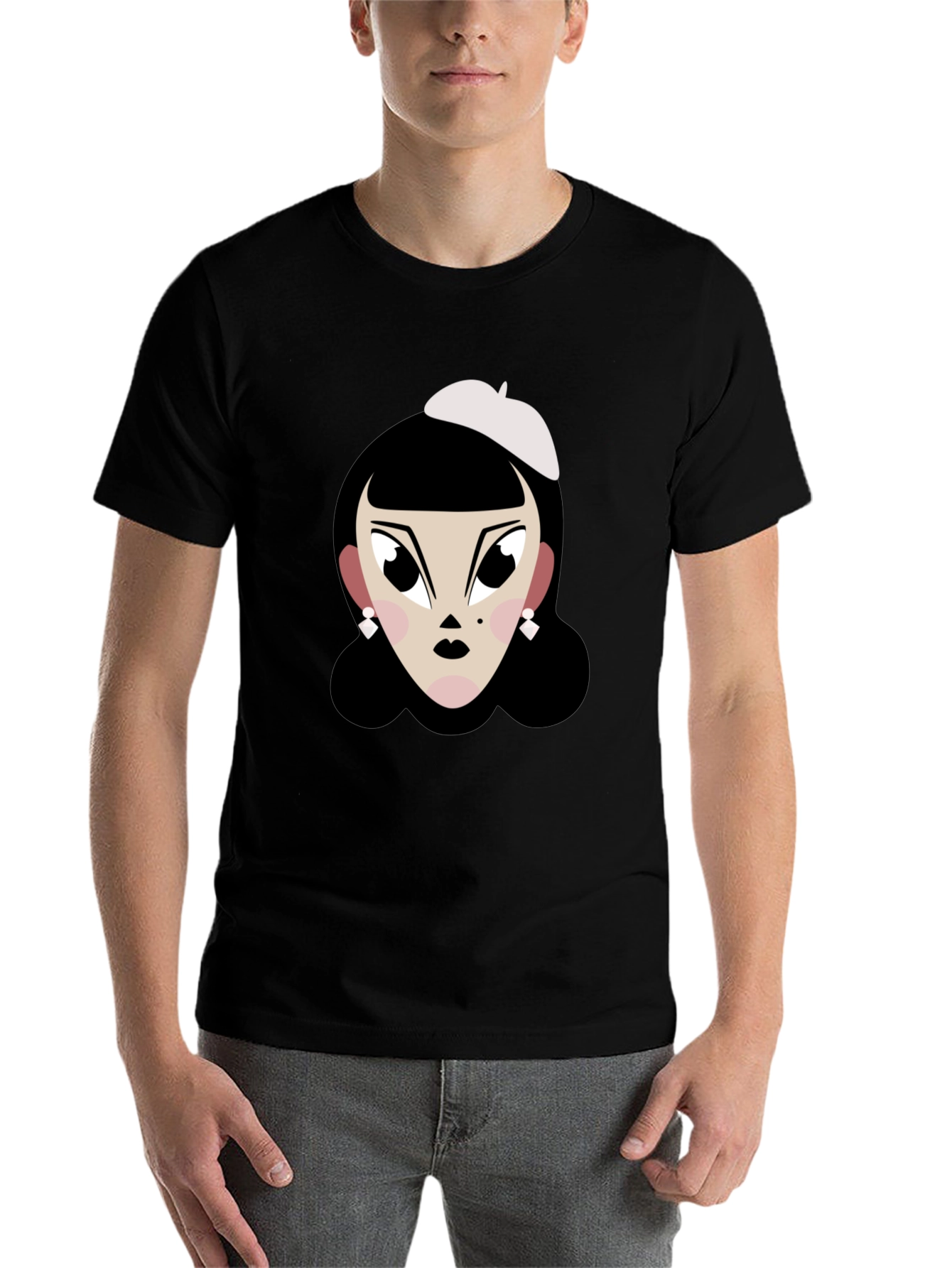 Black Cartoon Woman T-Shirt: Retro Chic Tee view 7