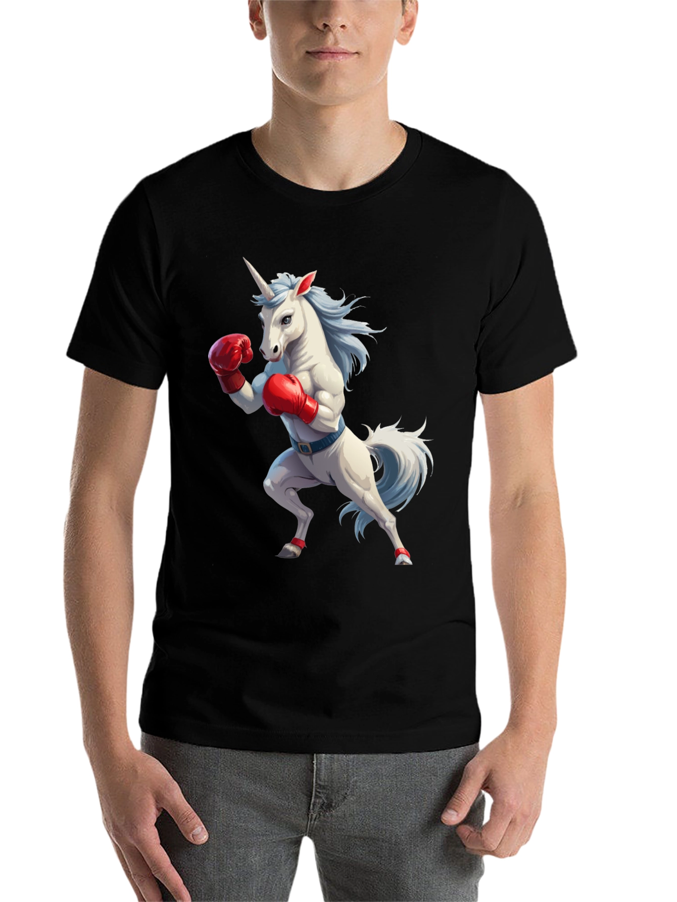 Black Unicorn Boxer Graphic Tee - Men's Black Cotton T-Shirt view 7