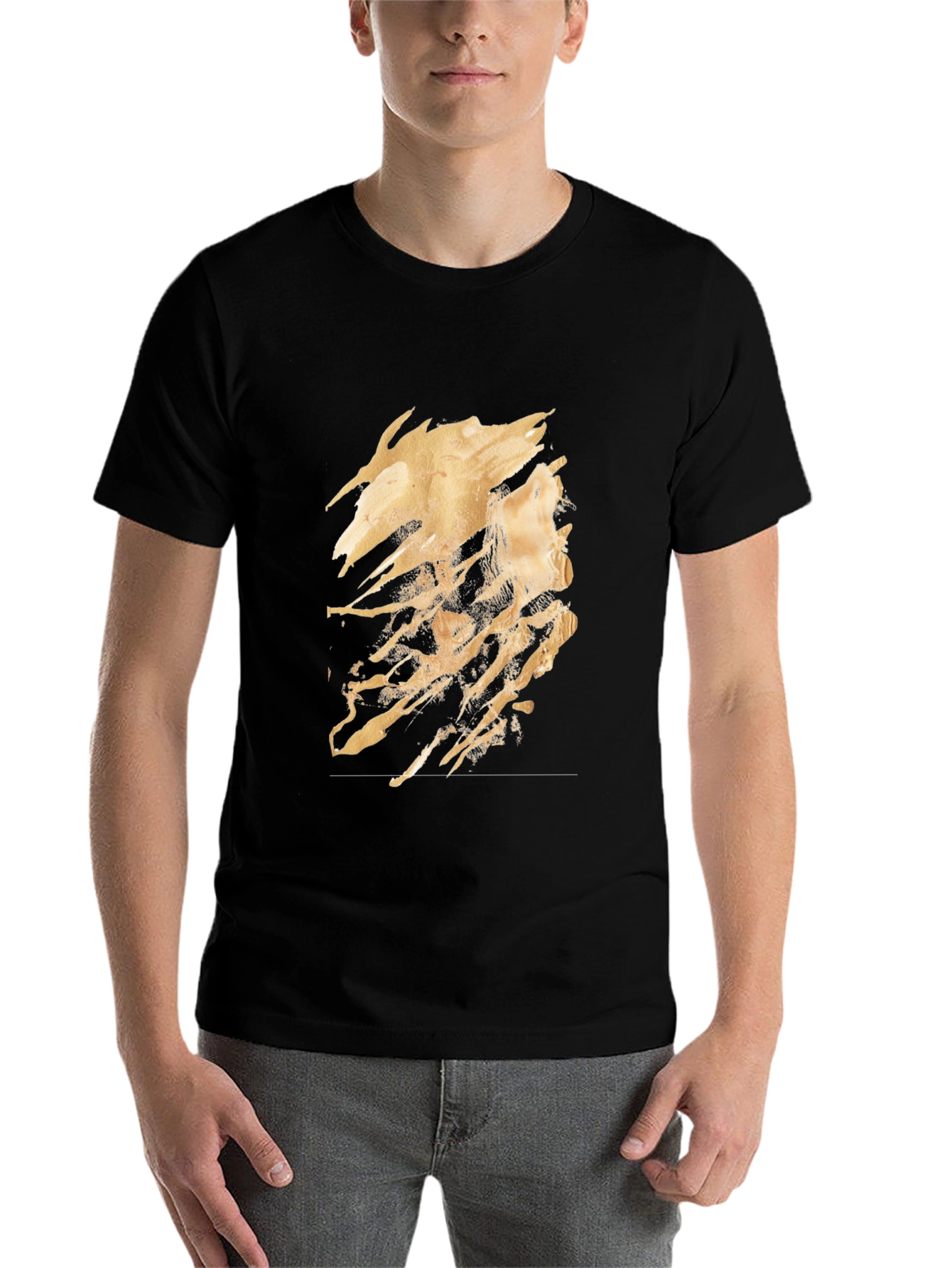 Black Abstract Gold Design Black T-Shirt view 7
