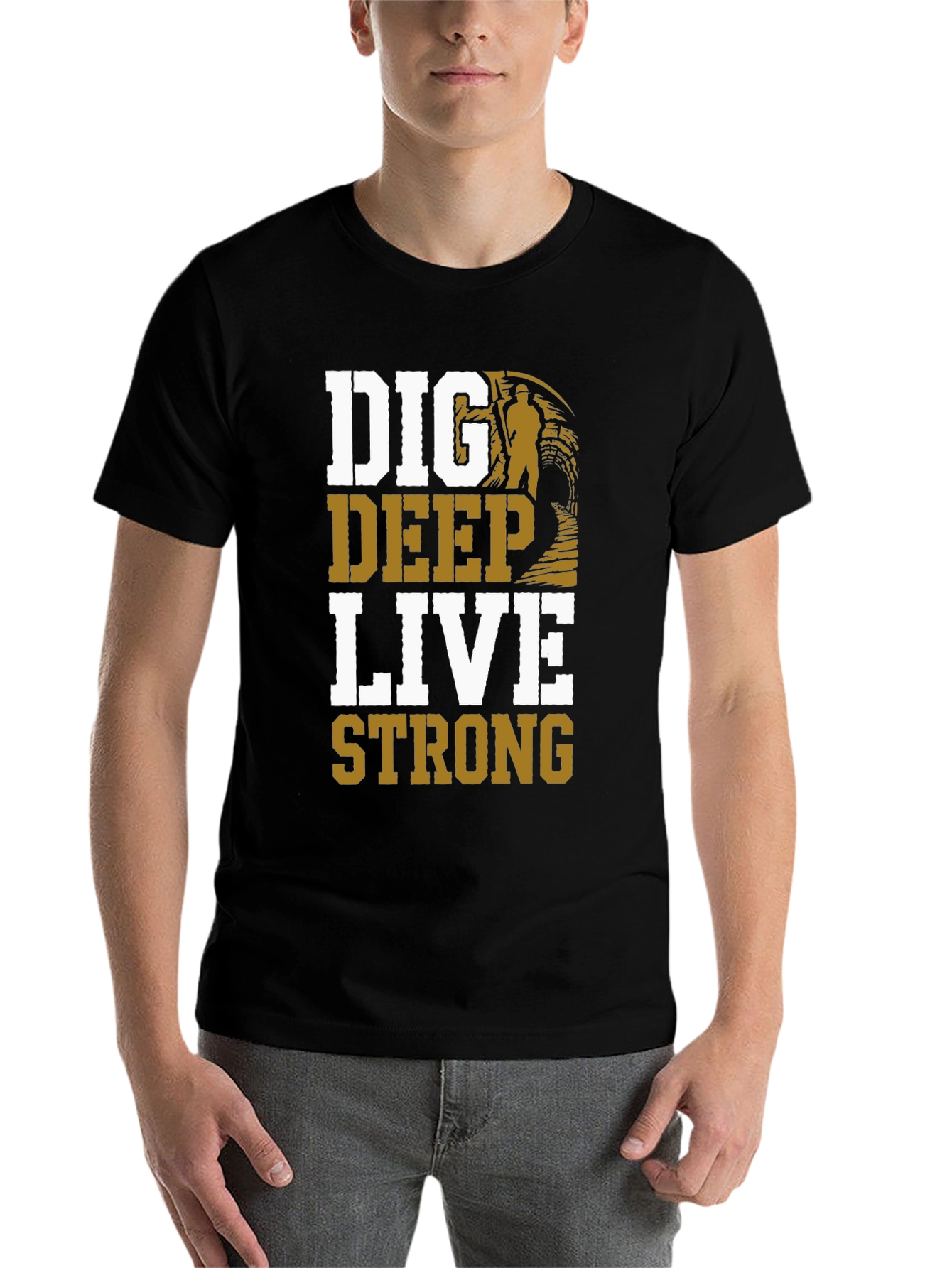 Black Dig Deep Live Strong Men's Graphic Tee view 7