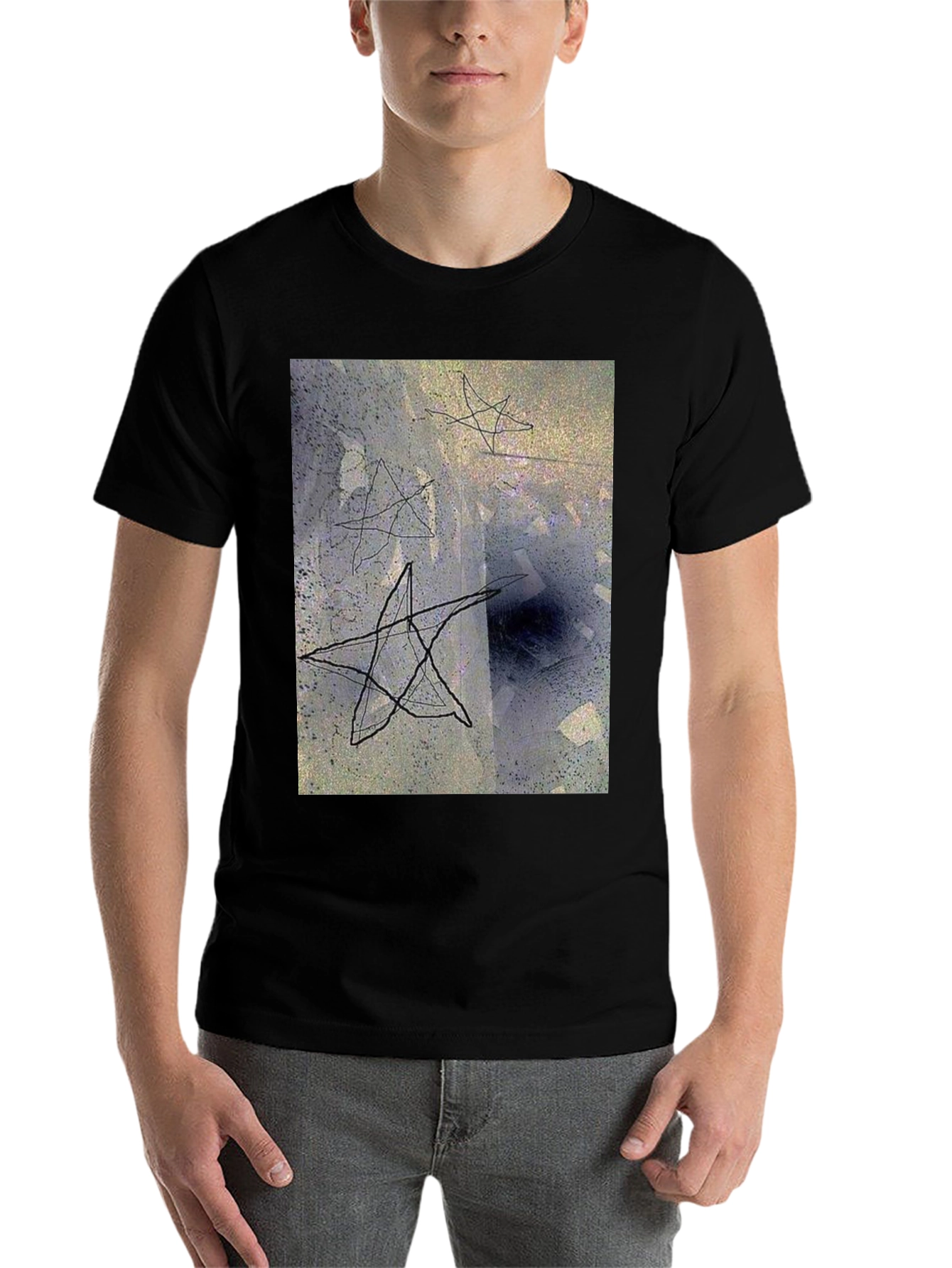 Black Abstract Star Graphic Black T-Shirt view 7