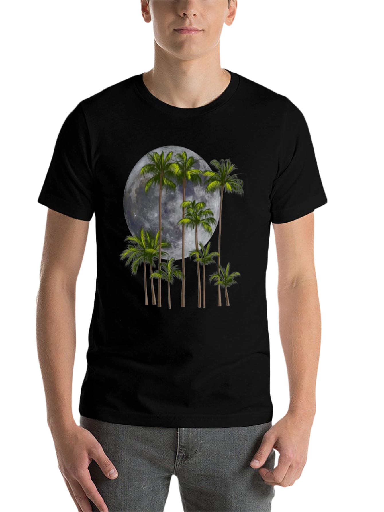 Black Palm Trees & Moon Graphic Tee - Black view 7