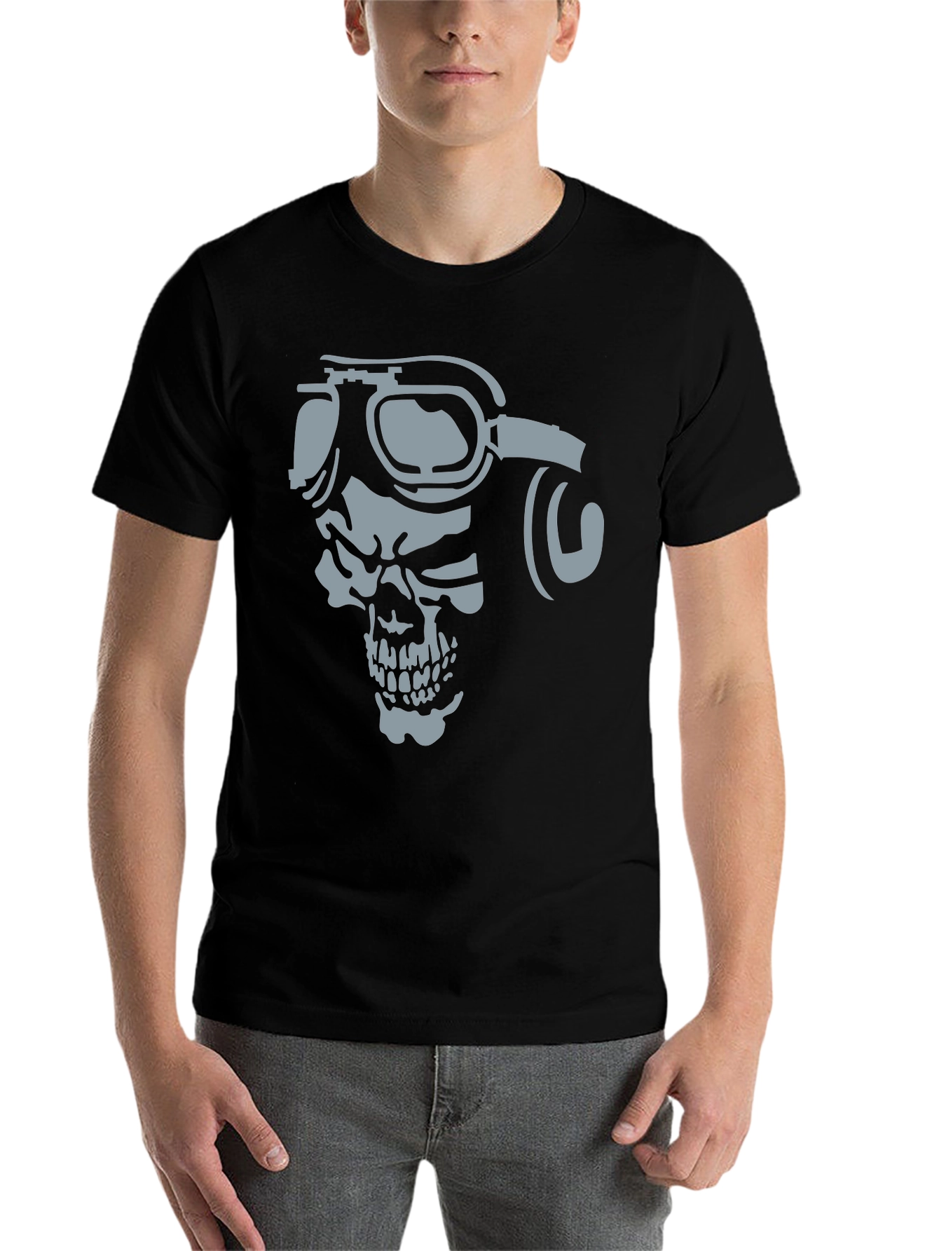 Black Skull Pilot Graphic T-Shirt - Men's Black Tee view 7