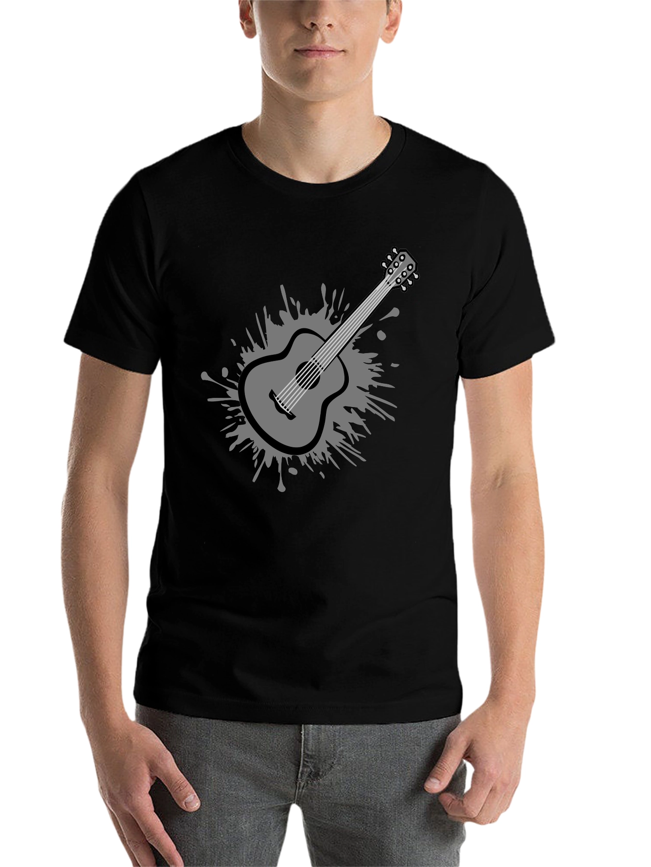 Black Stylish Guitar Graphic Tee - Black Cotton Blend view 7