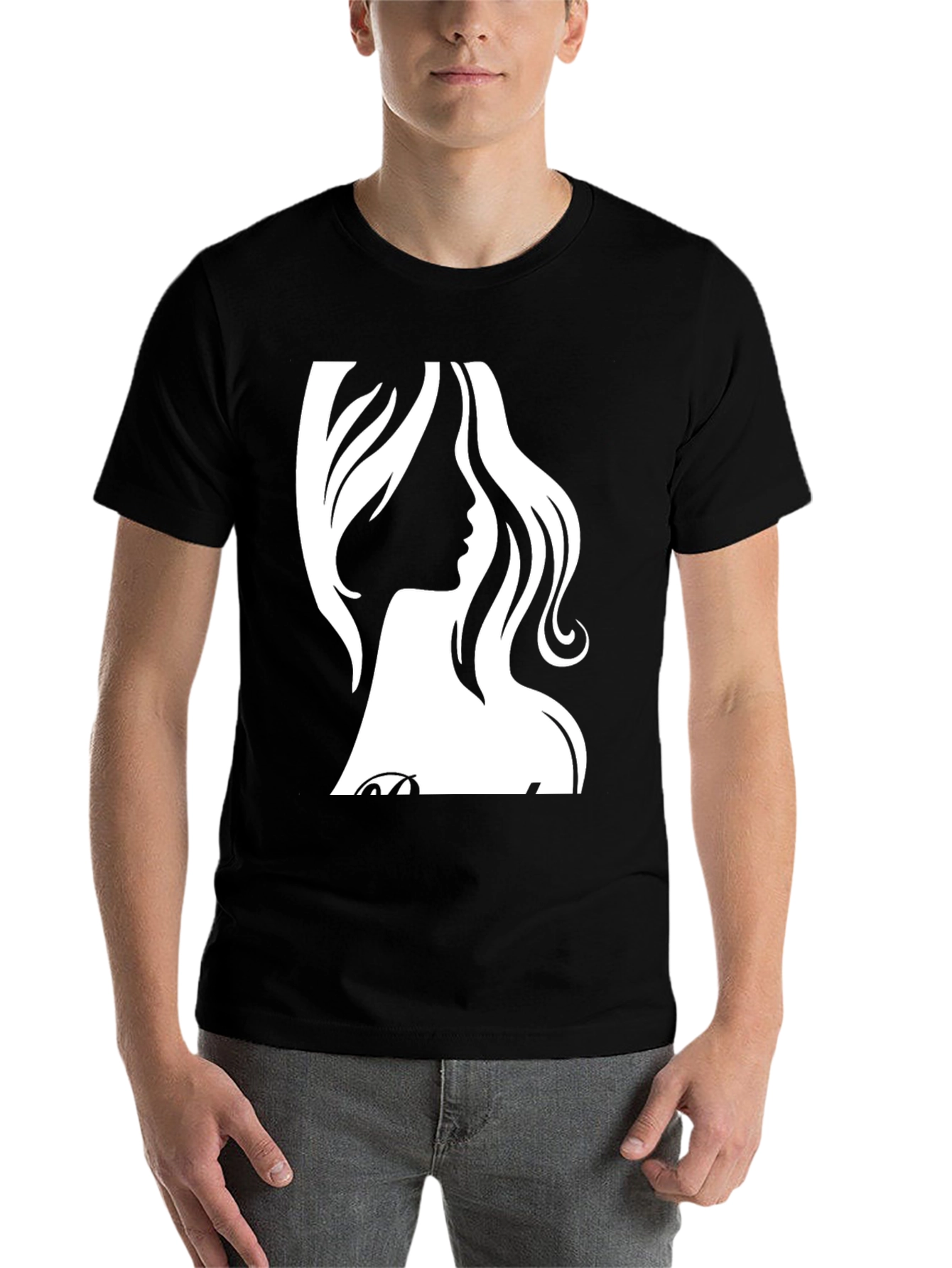 Black Stylish Black T-Shirt with Elegant Woman Silhouette view 7