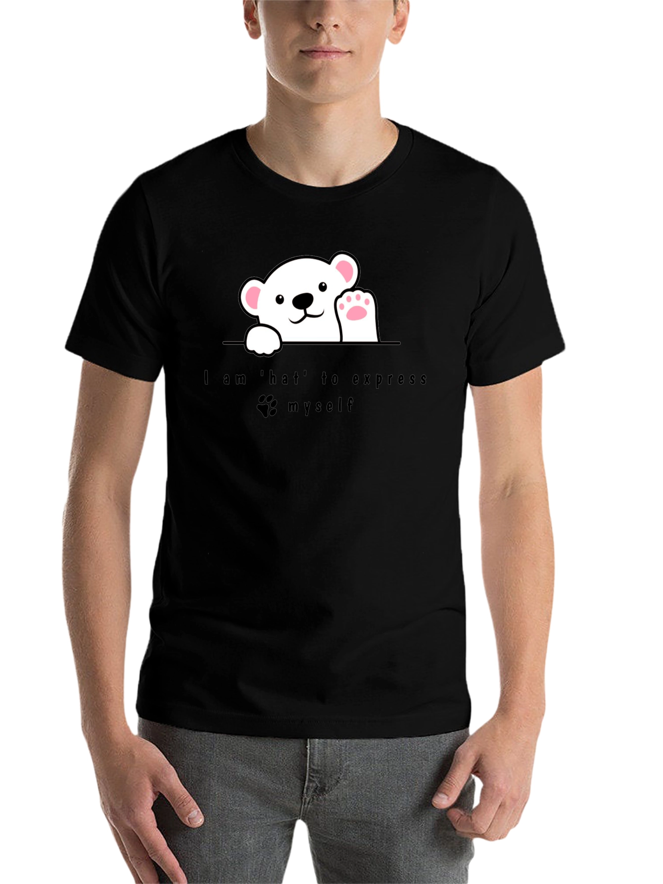 Black Expressive Bear Graphic Tee - Black view 7