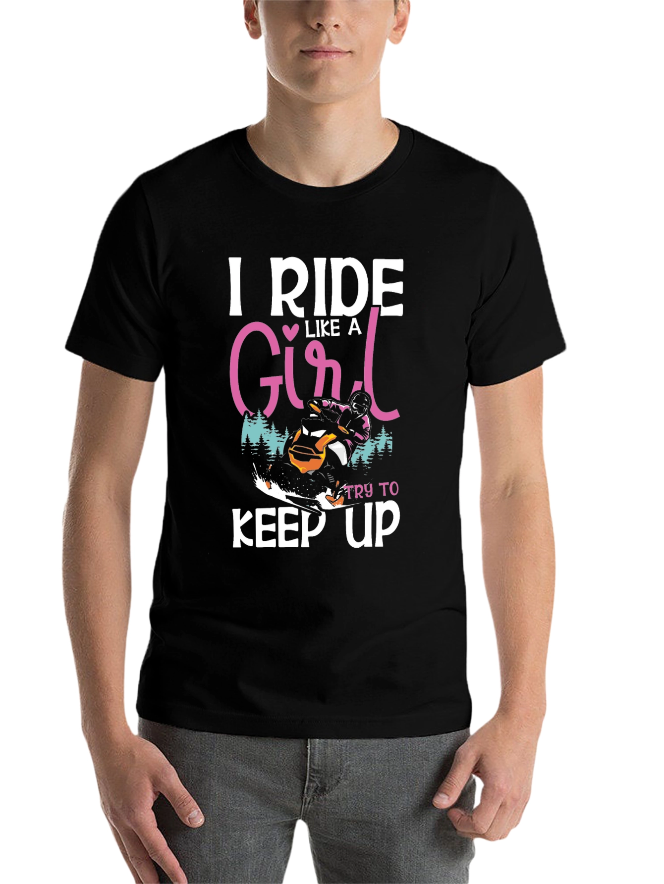 Black I Ride Like A Girl T-Shirt Snowmobile view 7