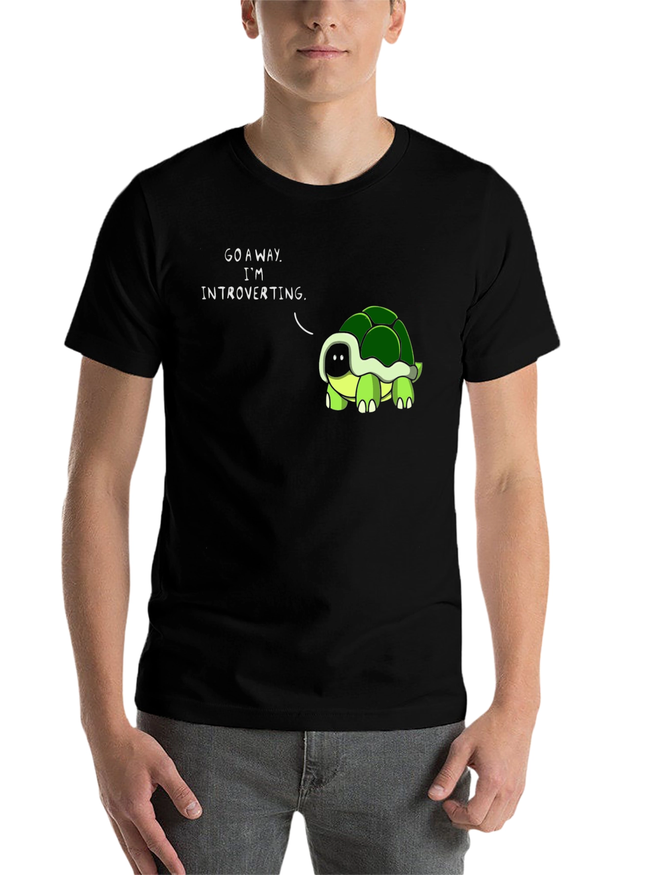 Black Introverting Turtle Graphic Tee - Unisex Black T-Shirt view 7