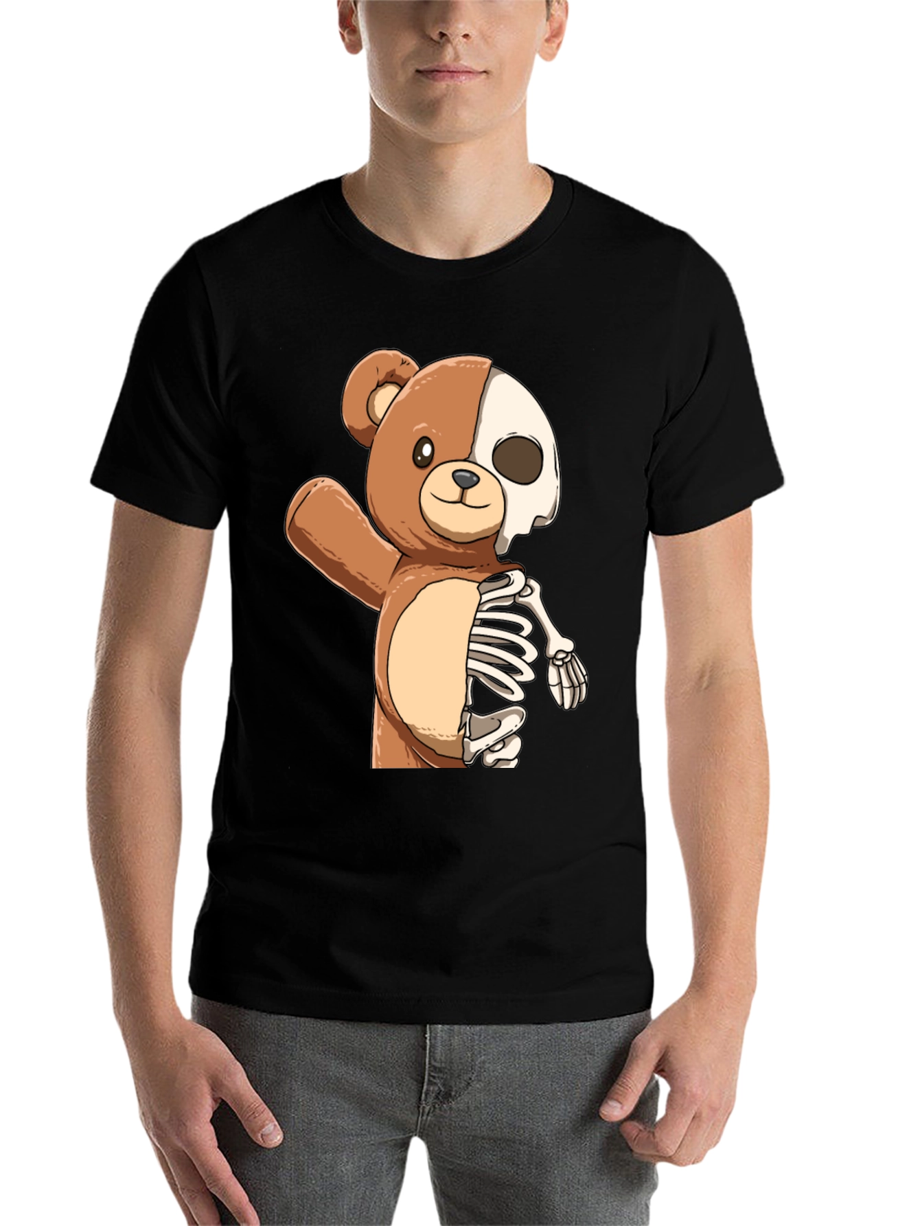 Black Teddy Bear Half Skeleton Graphic T-Shirt view 7