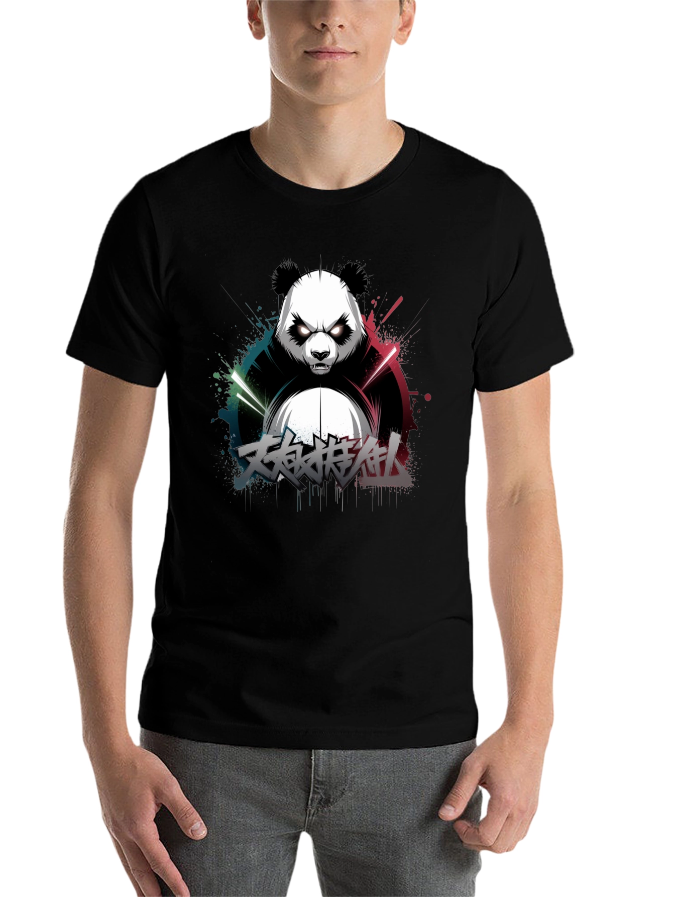 Black Men's Black Panda Graphic T-Shirt view 7