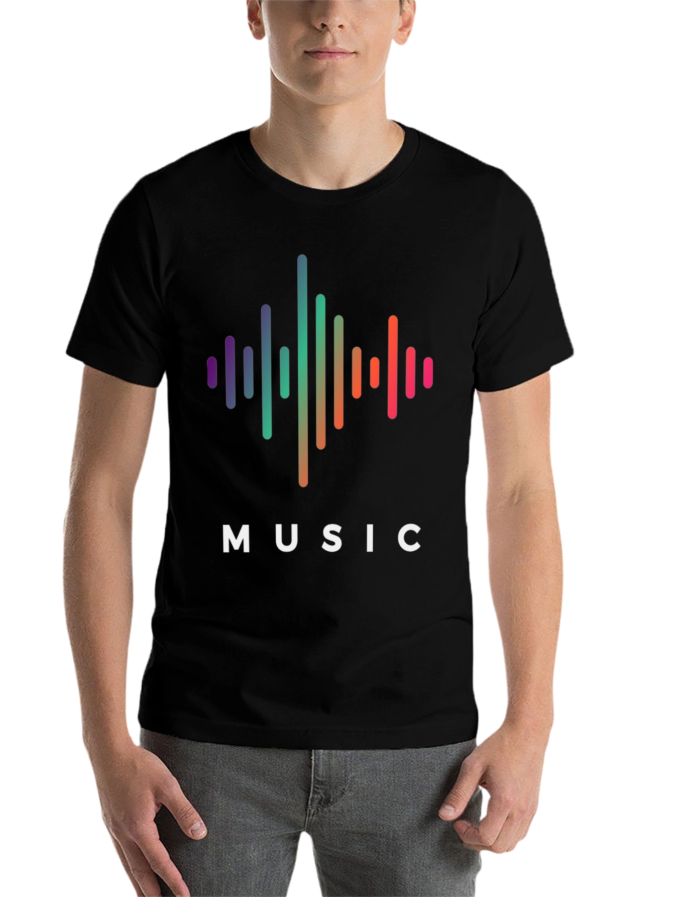 Black Music Wave Graphic Tee - Black Cotton T-Shirt view 7