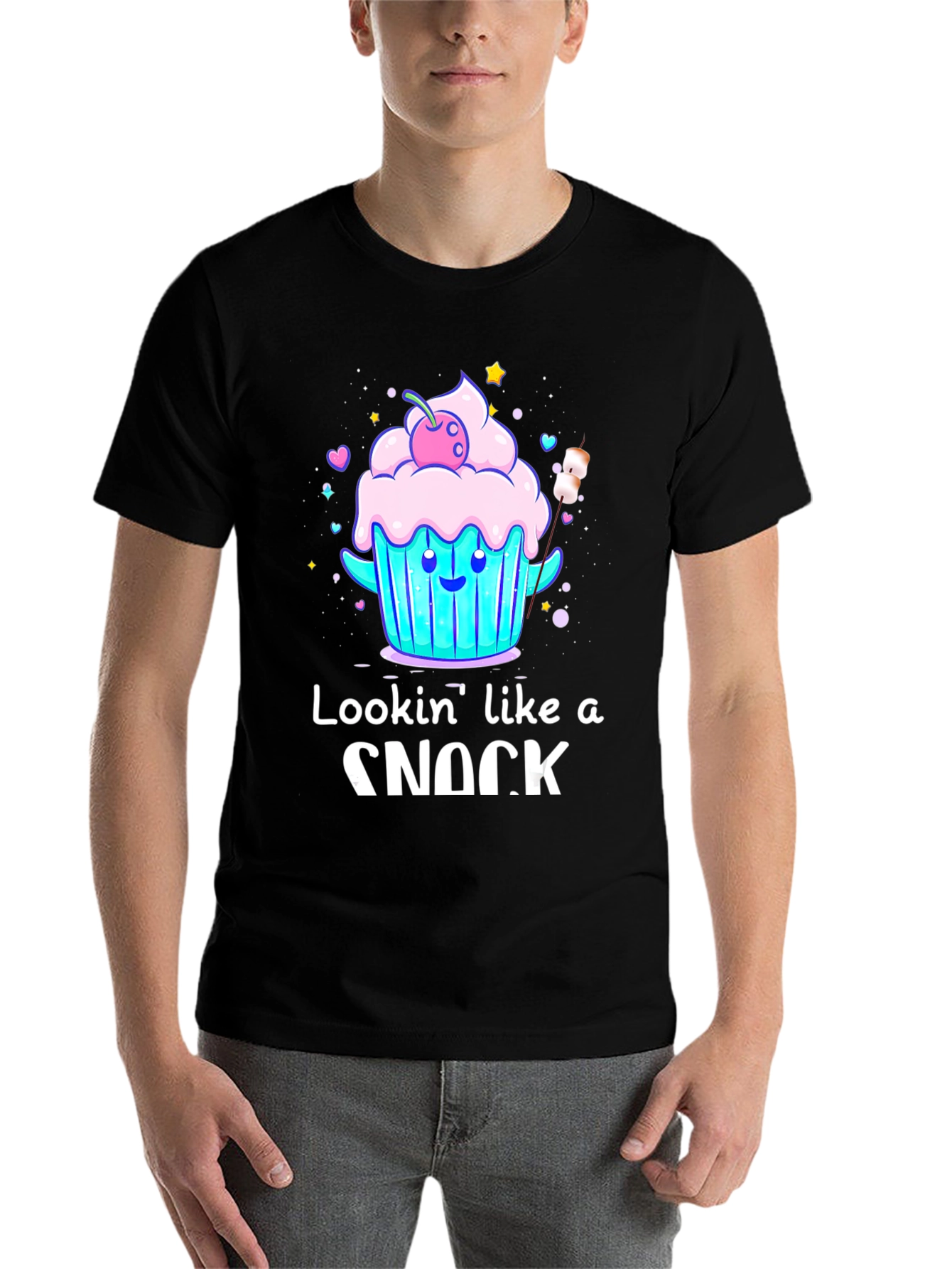 Black Lookin' Like A Snack T-Shirt - Cute Cupcake Design view 7