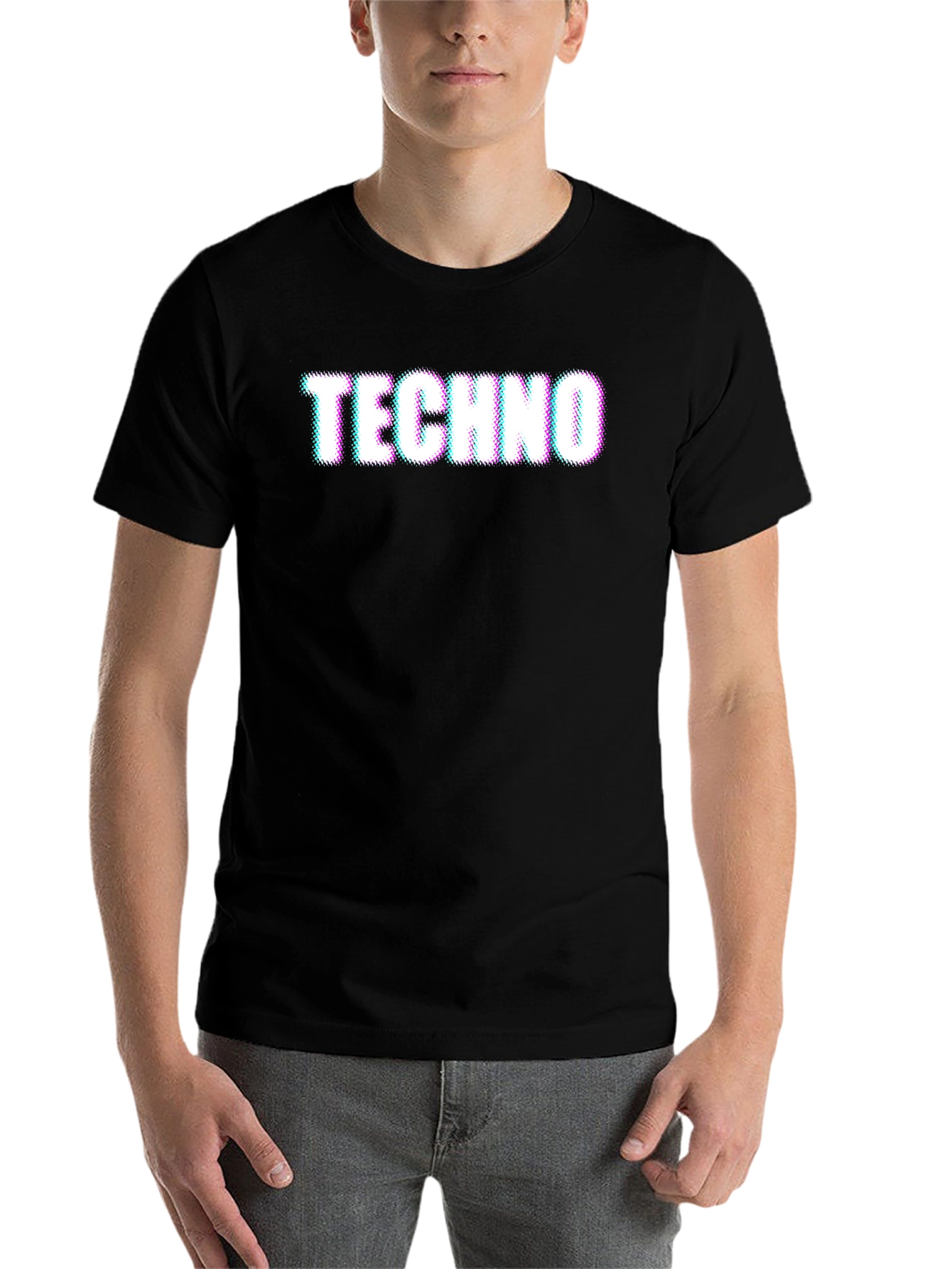 Black Techno Glitch Style Black T-Shirt view 7