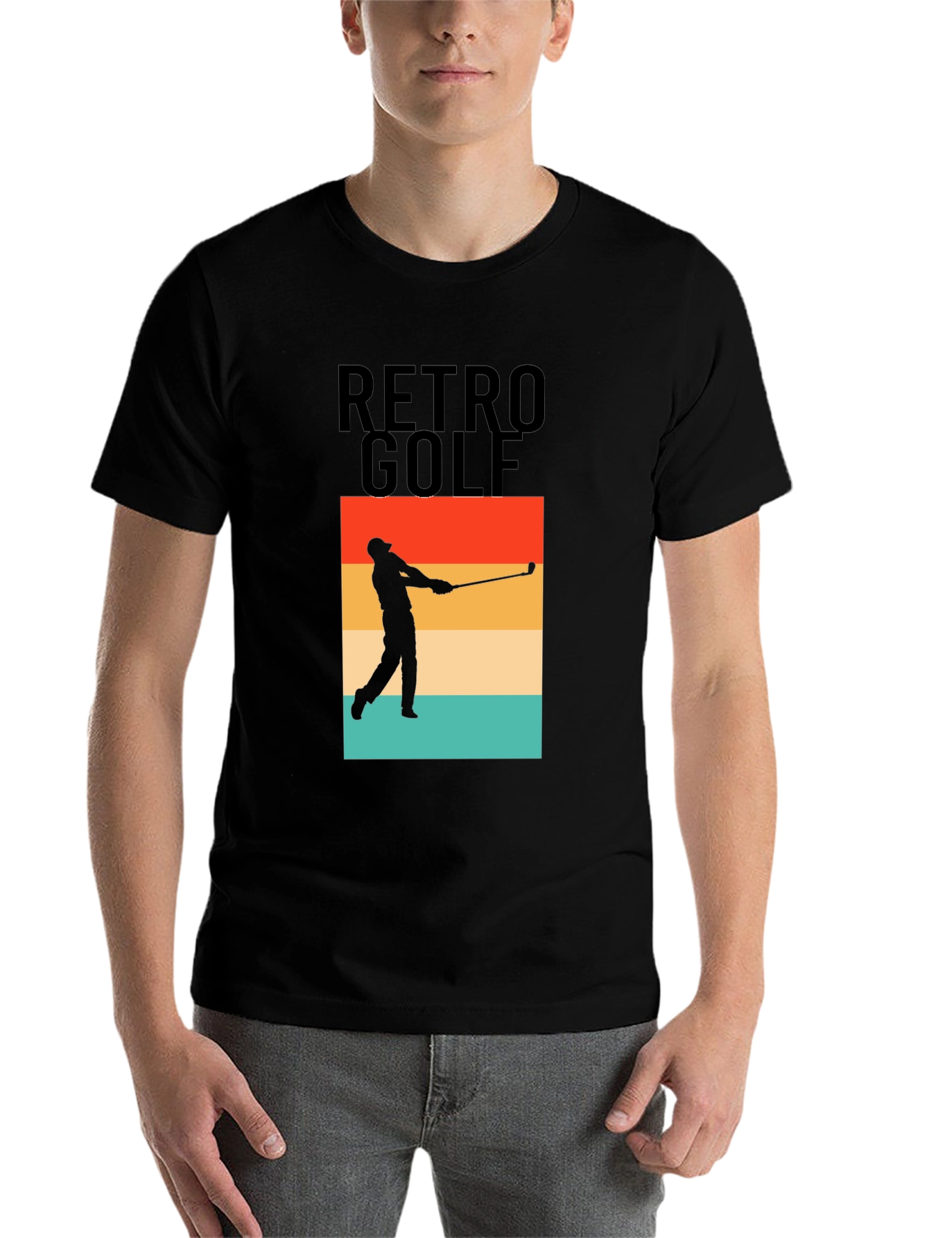 Black Retro Golf T-Shirt - Golfer Silhouette Tee view 7