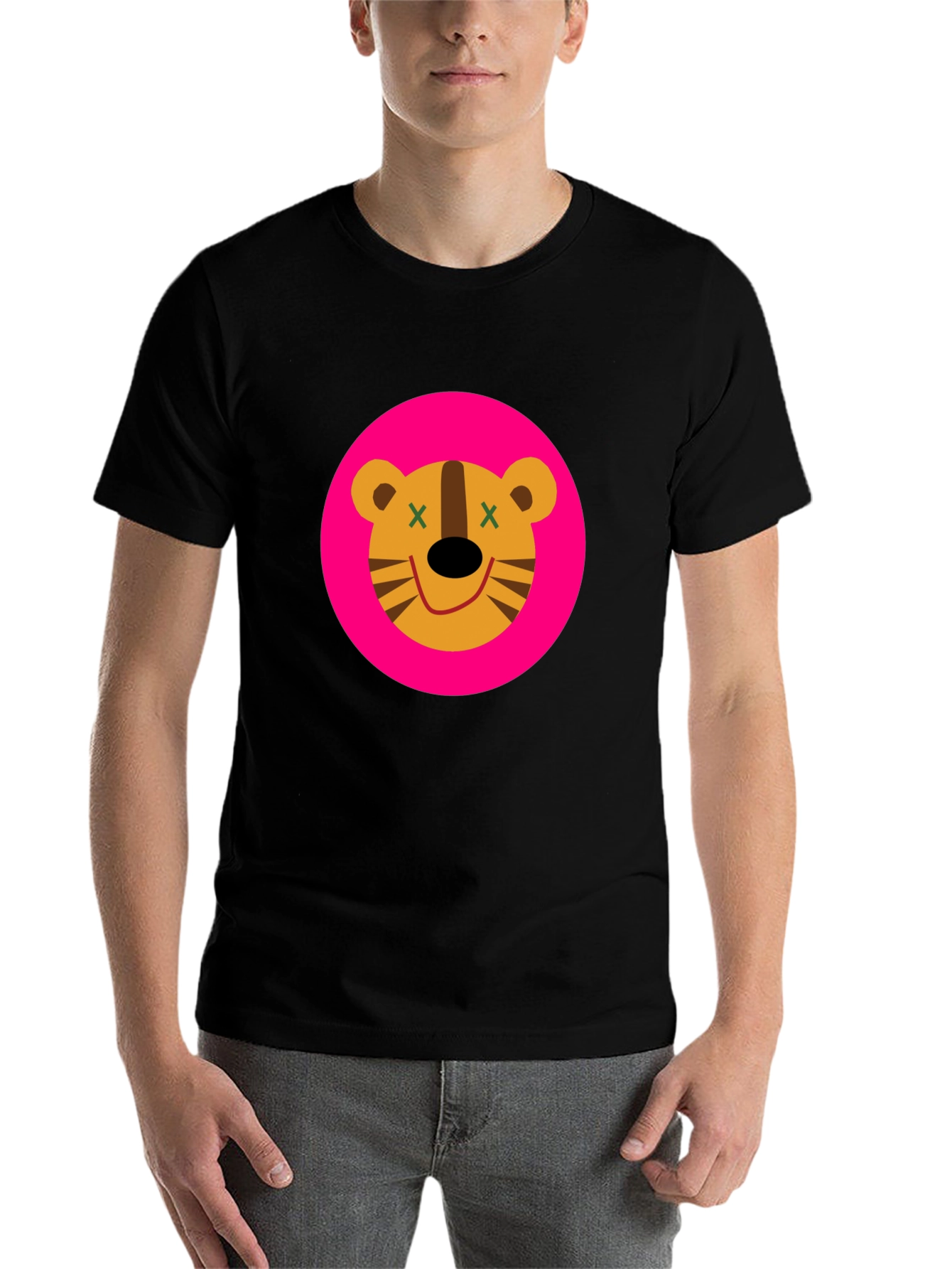 Black Funky Cartoon Tiger Graphic Tee - Black view 7