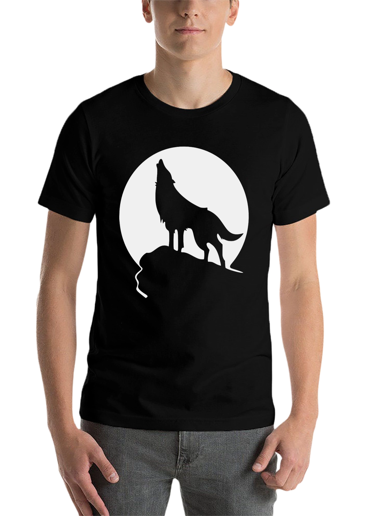 Black Wolf Howling at Moon Graphic Tee - Black view 7