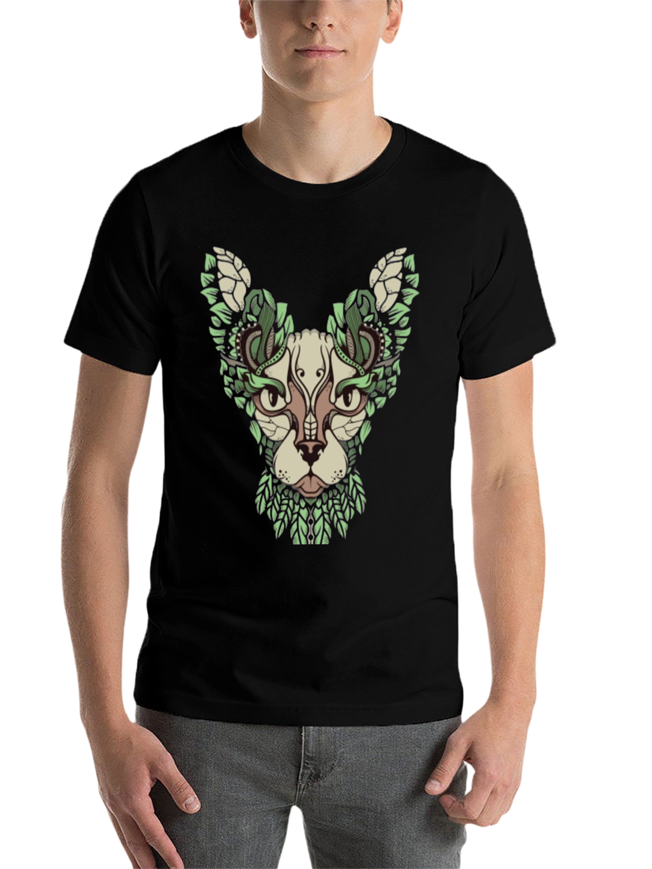 Black Botanical Cat Graphic T-Shirt view 7