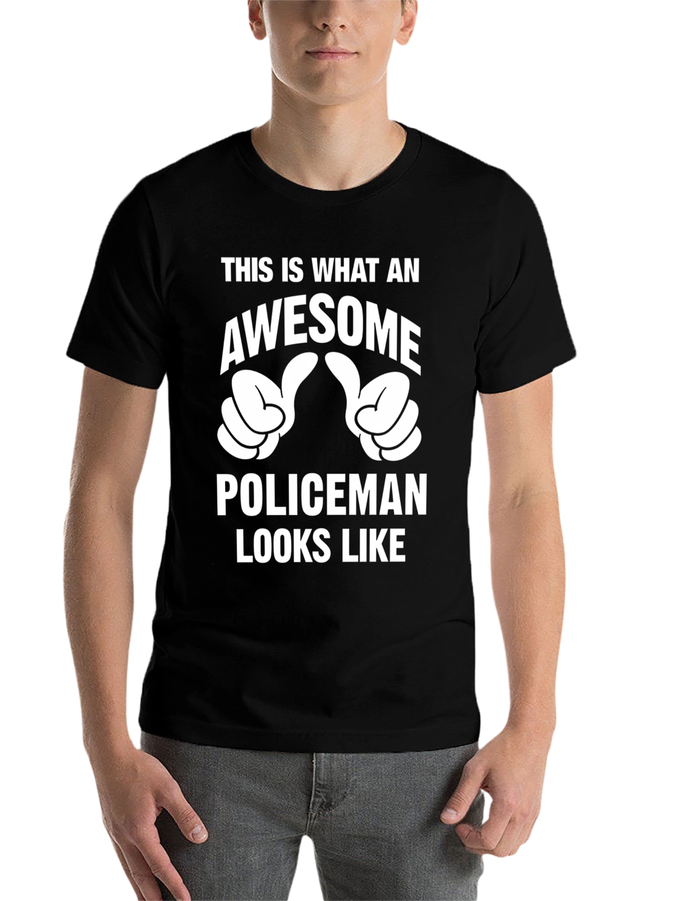Black Awesome Policeman Graphic Tee - Black Cotton T-Shirt view 7