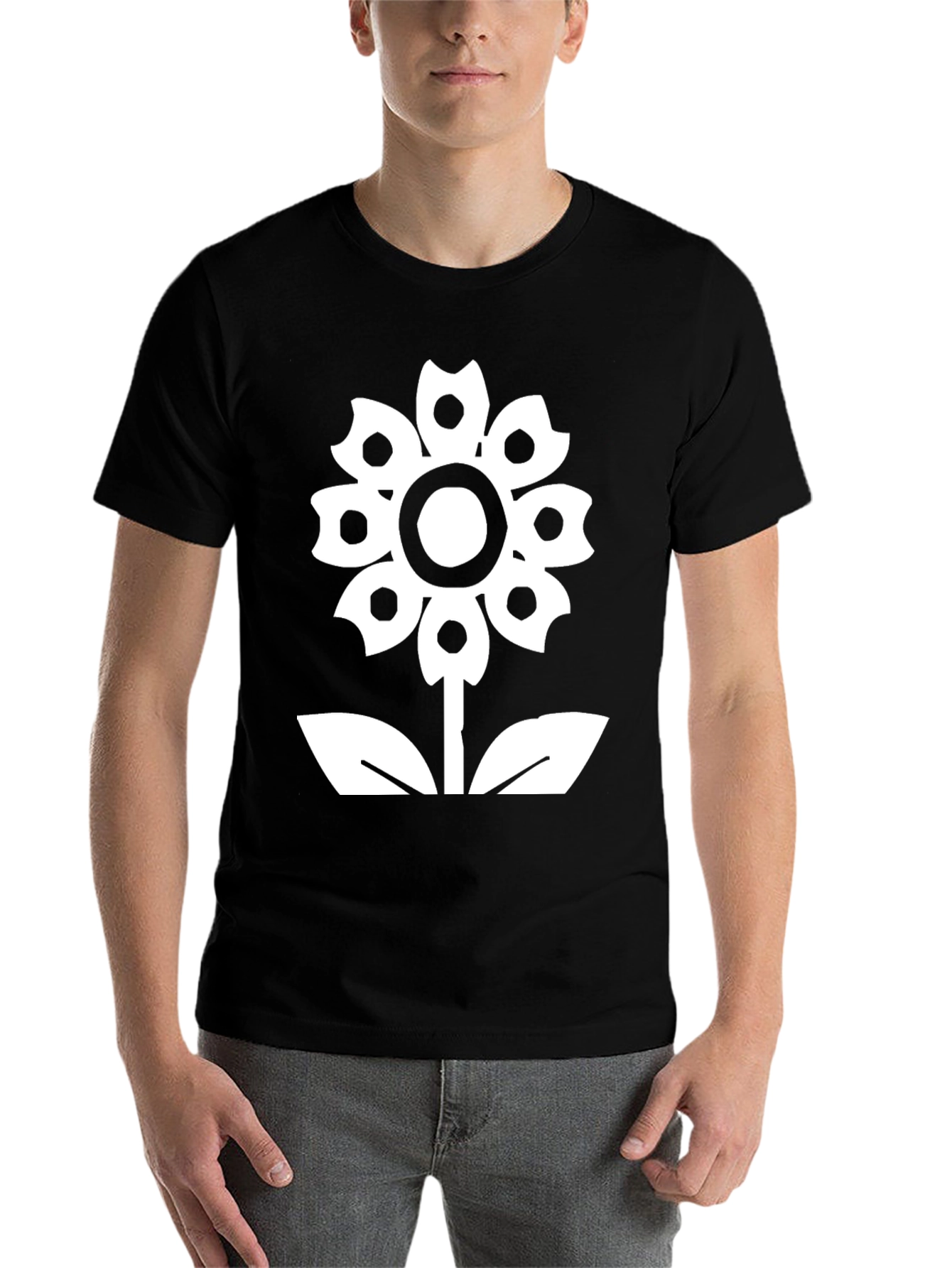 Black Flower Graphic Tee - Black Cotton Casual T-Shirt view 7