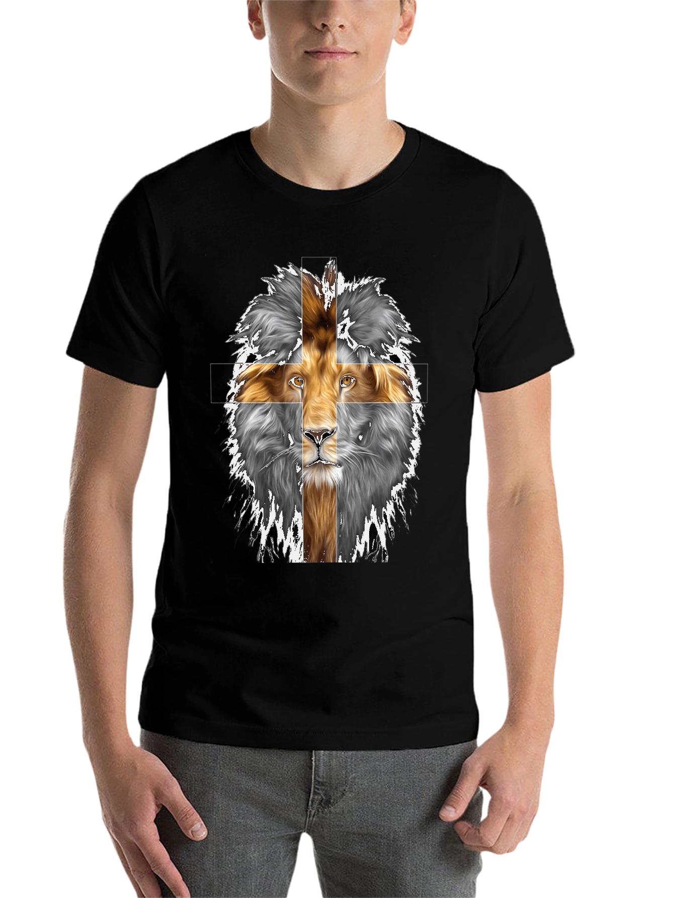 Black Lion Cross Graphic Black T-Shirt view 7