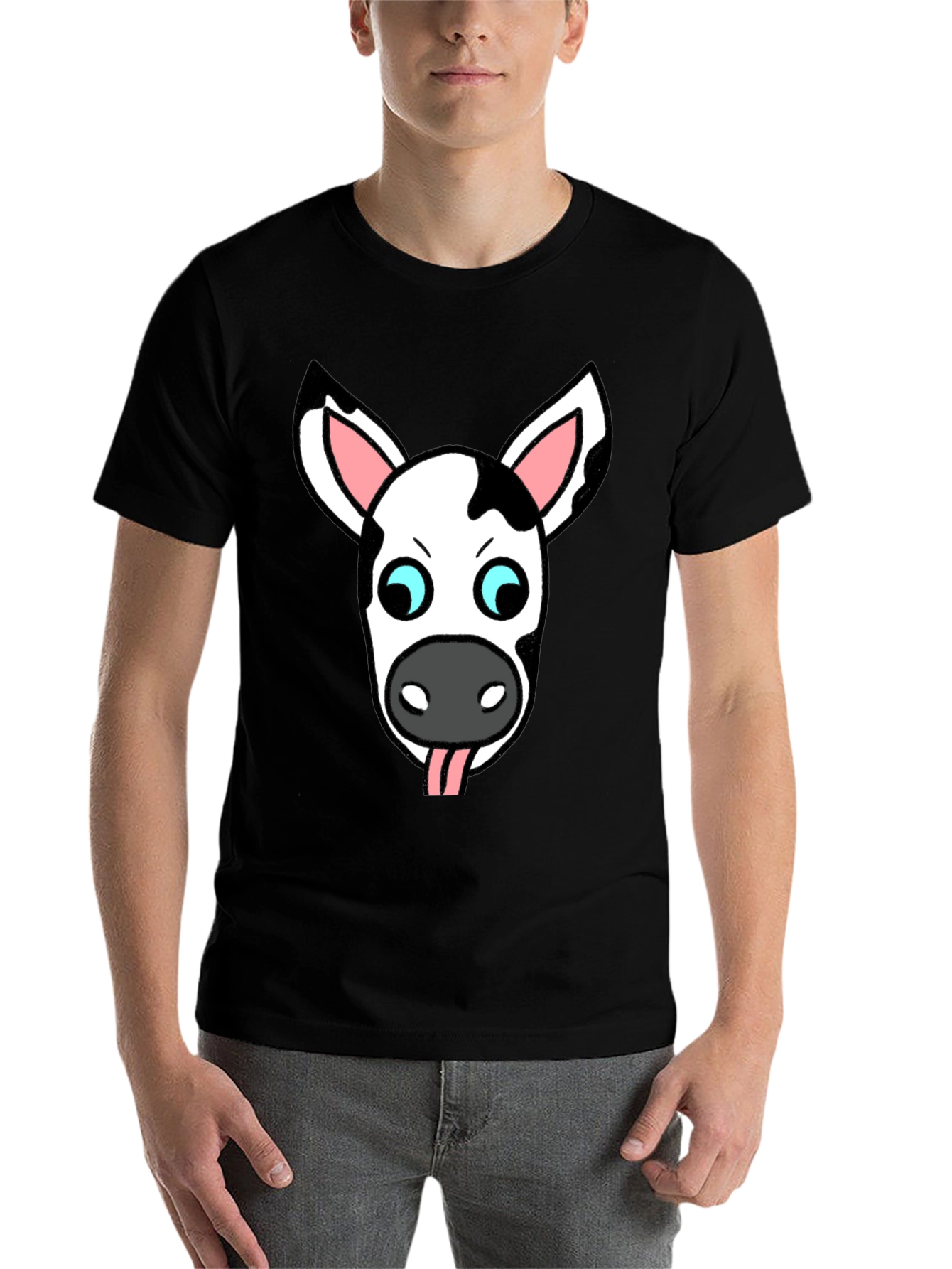 Black Funny Cow Face Graphic T-Shirt view 7