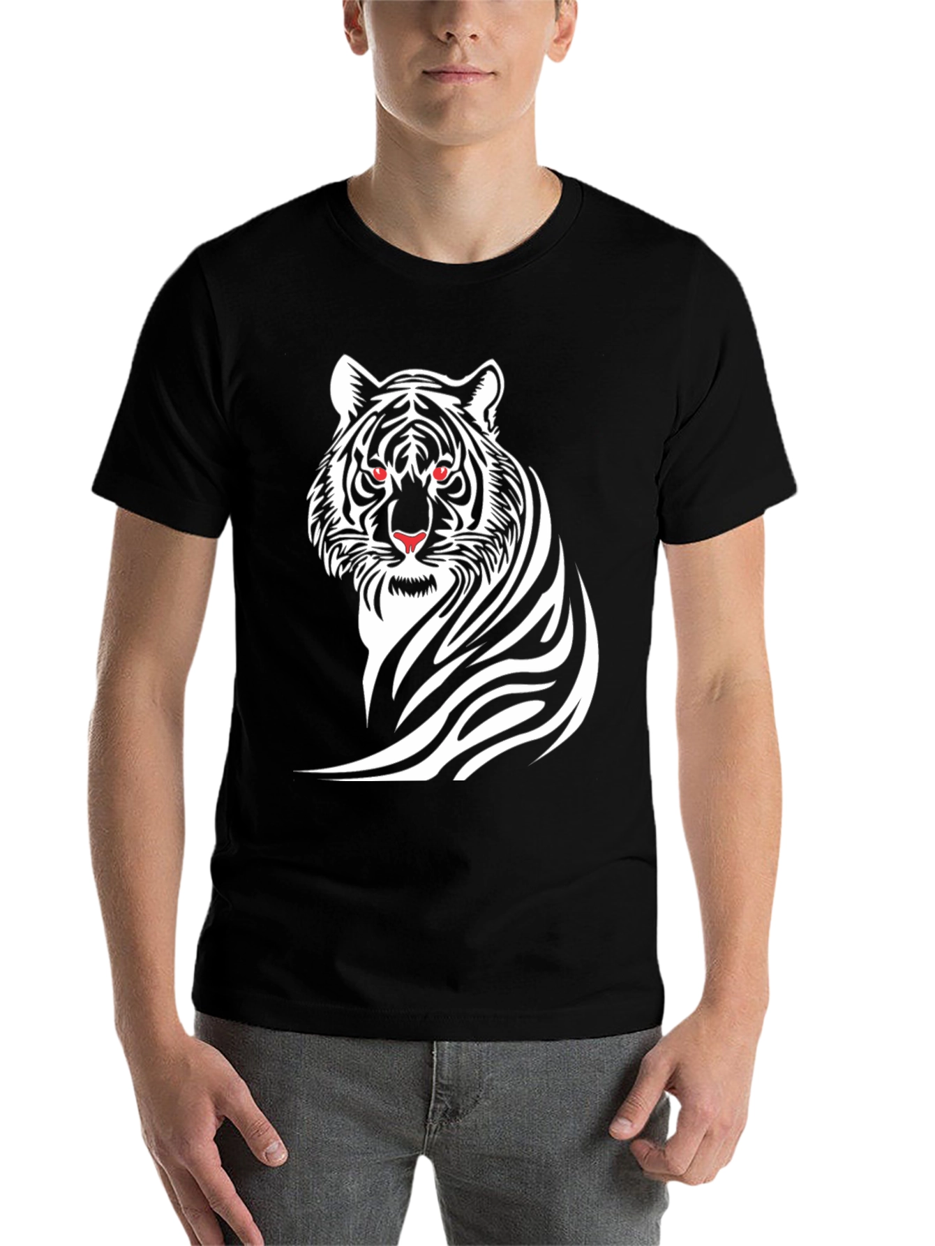 Black Bold Tiger Graphic Tee - Black Cotton T-Shirt view 7
