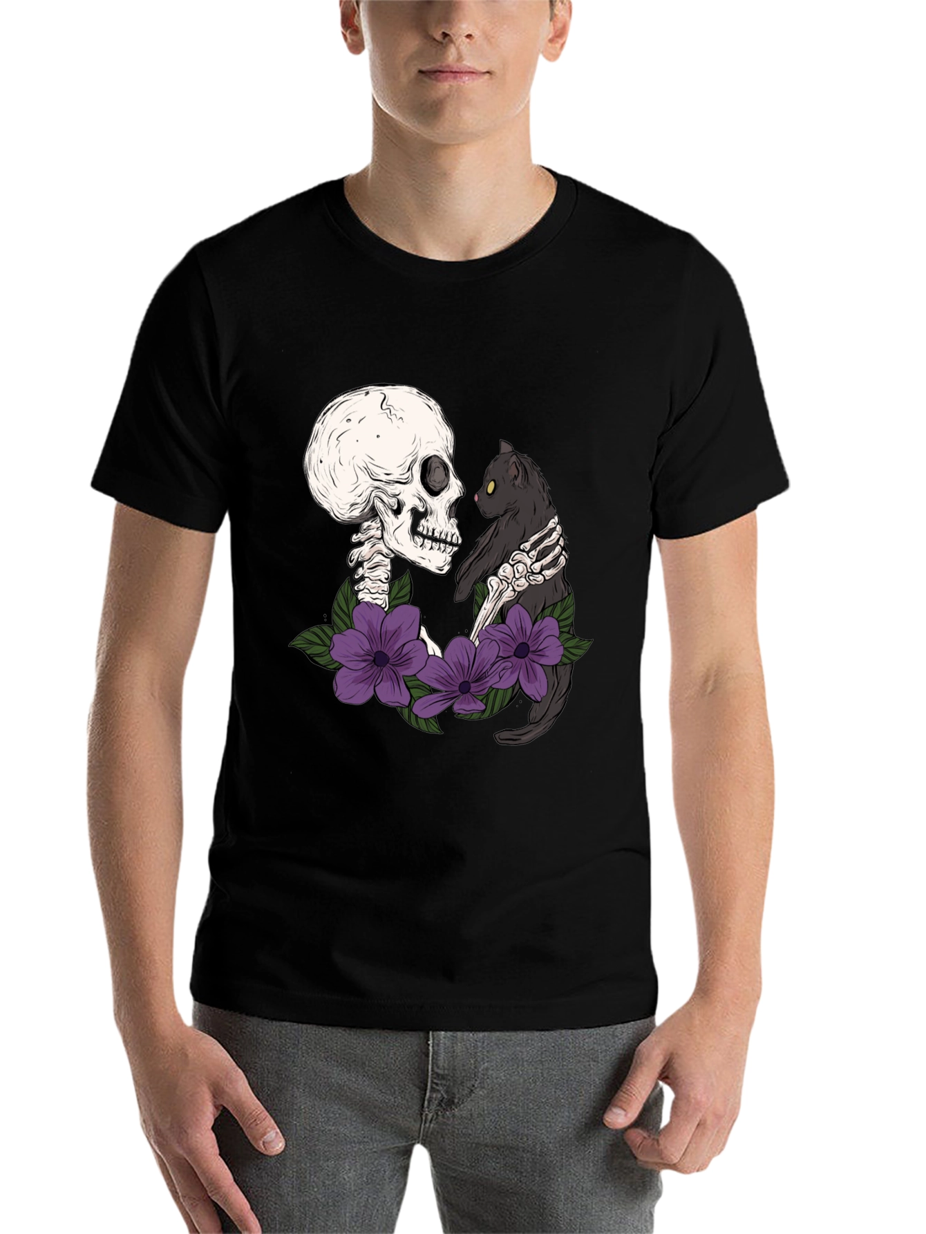 Black Skeleton Cat Lover T-Shirt - Dark Humor Tee view 7