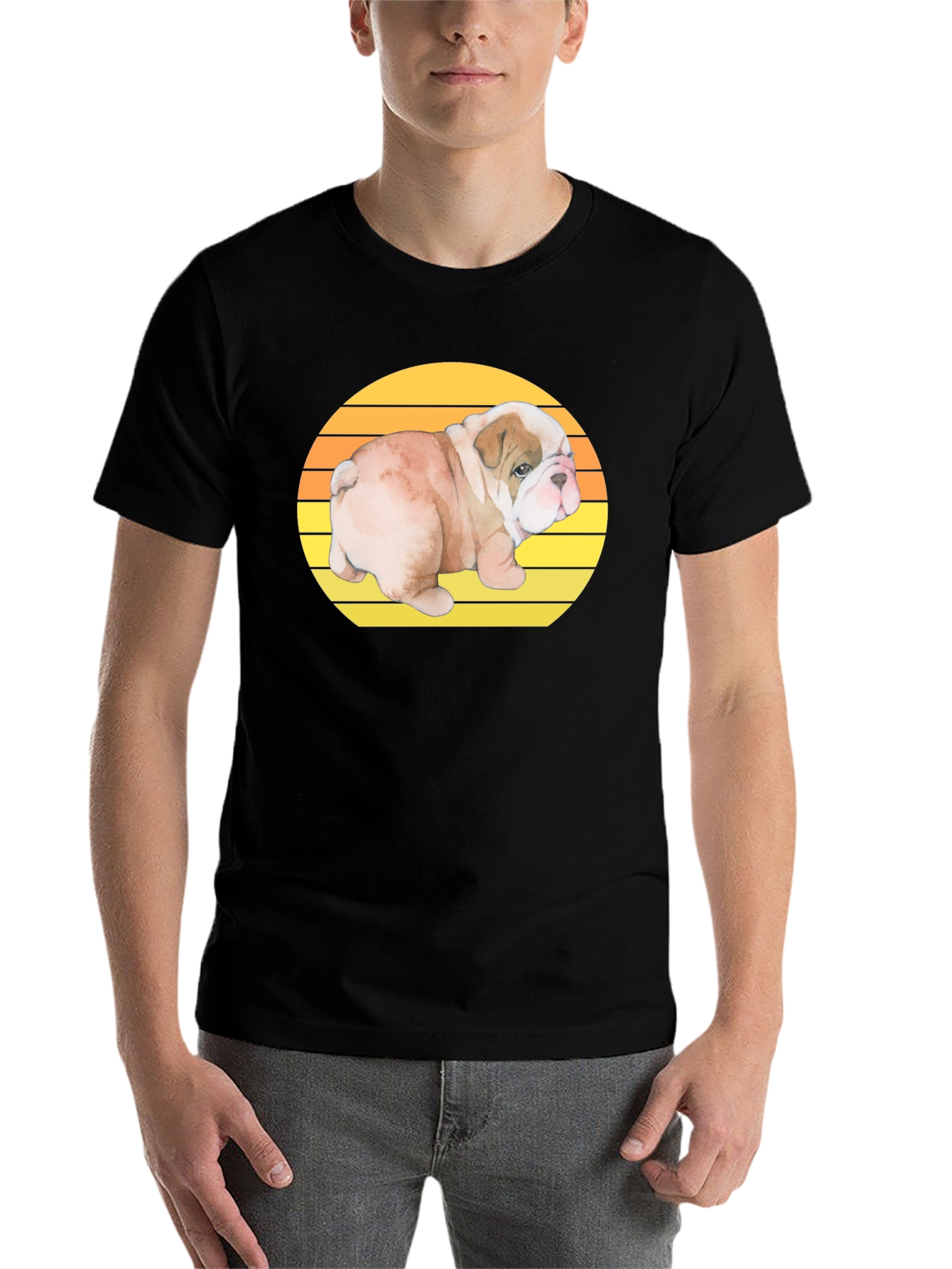 Bulldog Puppy Sunset Graphic T-Shirt - 7