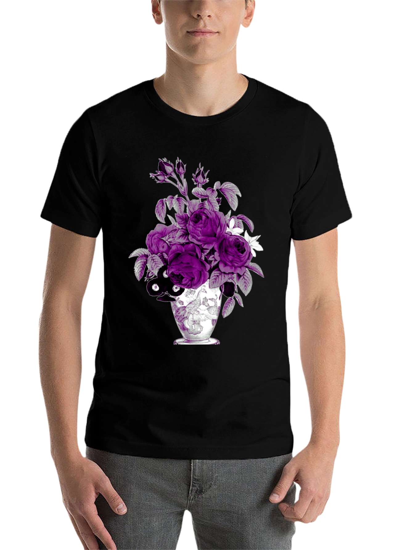 Black Floral Vase Graphic Tee - Unique Design view 7