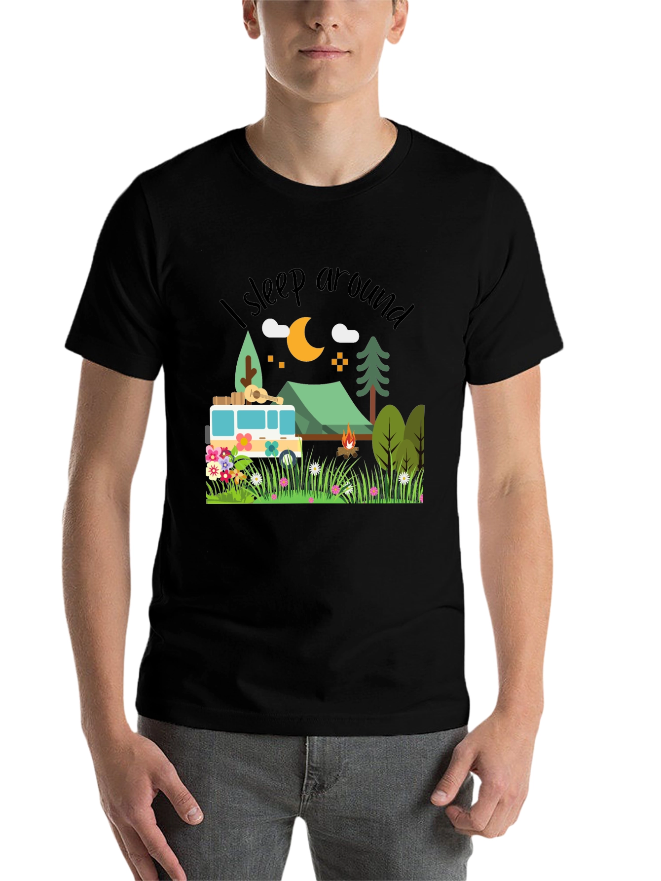 Black Sleep Around Camping T-Shirt - Nature Lover Tee view 7