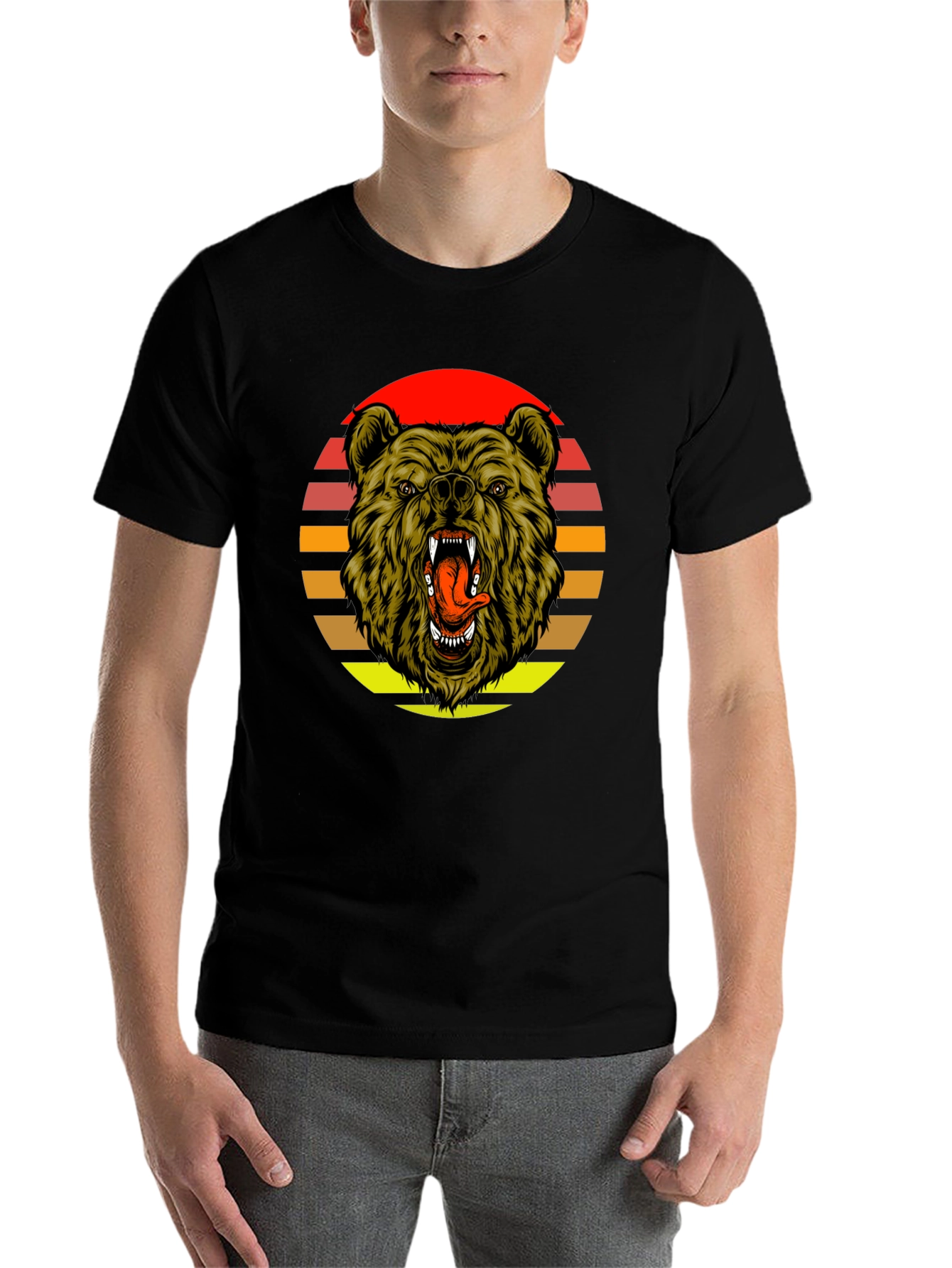 Black Sunset Bear Graphic Tee - Black Cotton Blend view 7
