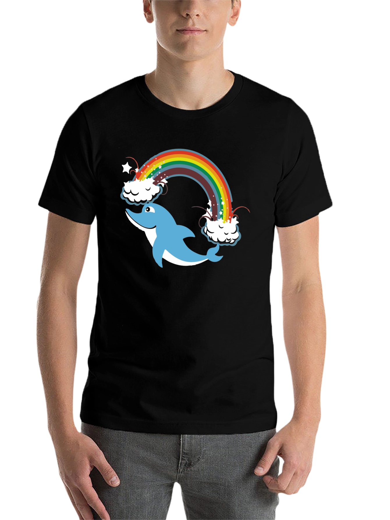 Black Dolphin Rainbow Black T-Shirt view 7