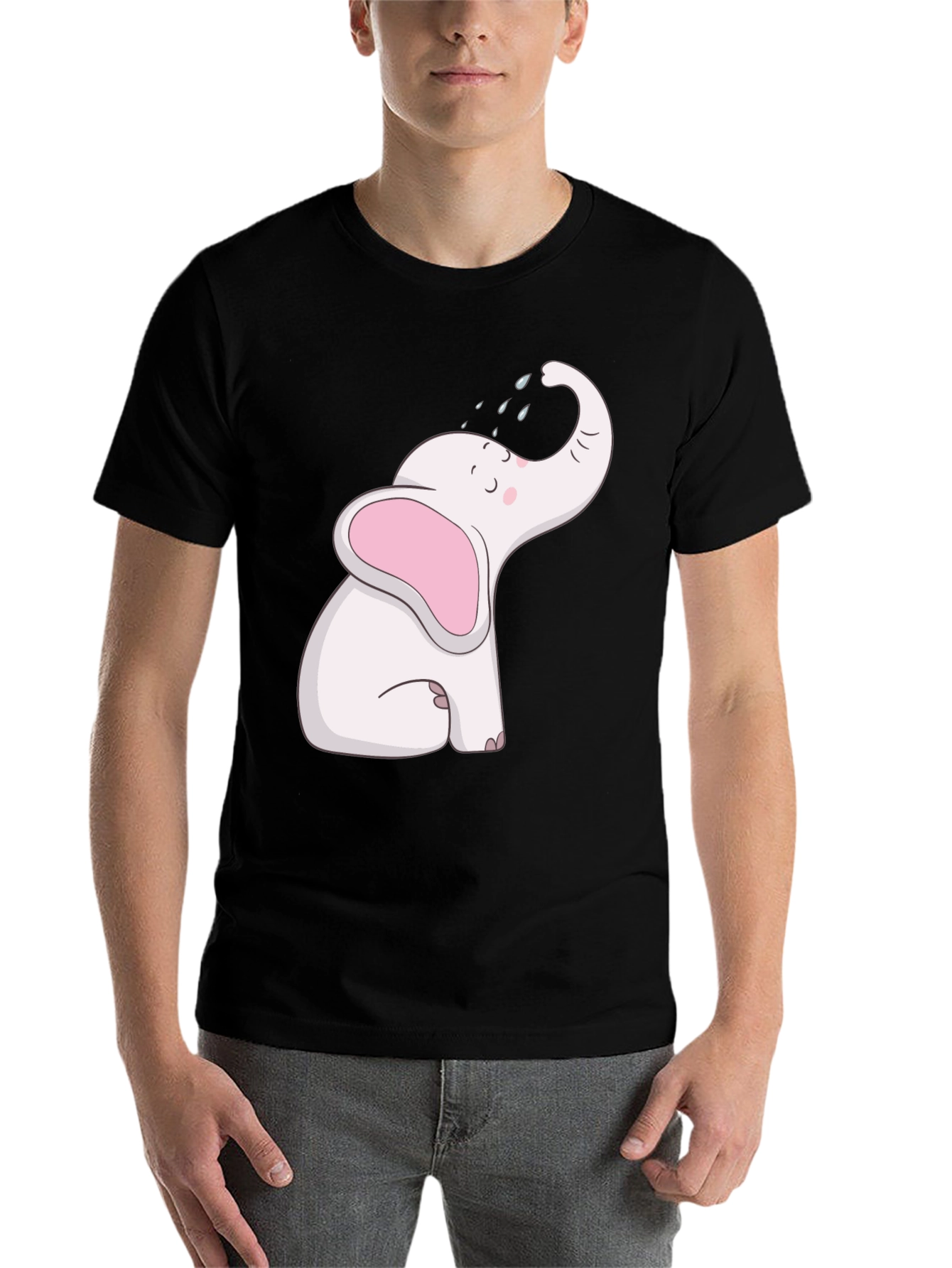 Black Cute Elephant Graphic Tee - Black Cotton T-Shirt view 7