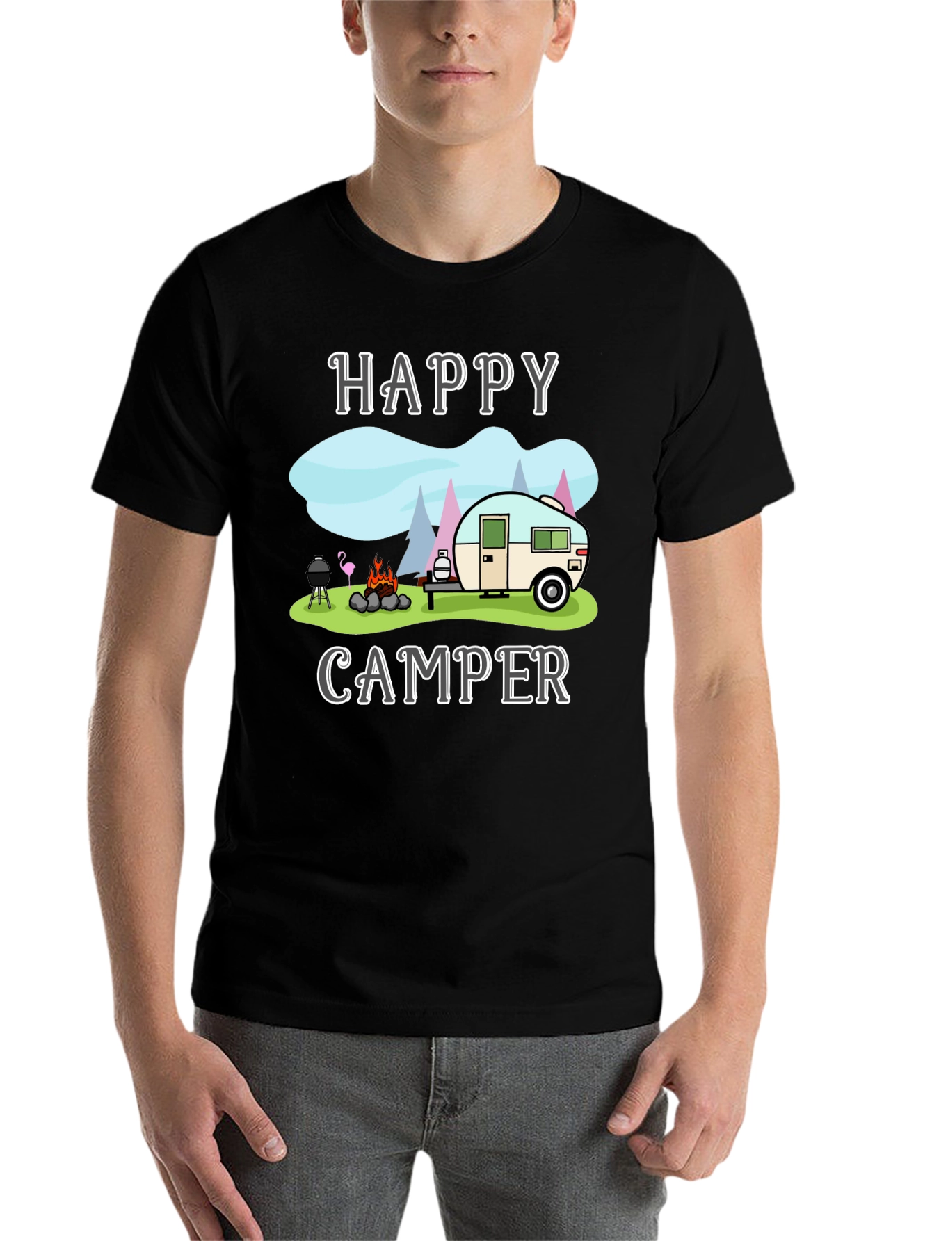 Happy Camper Graphic T-Shirt Camping Design - 7