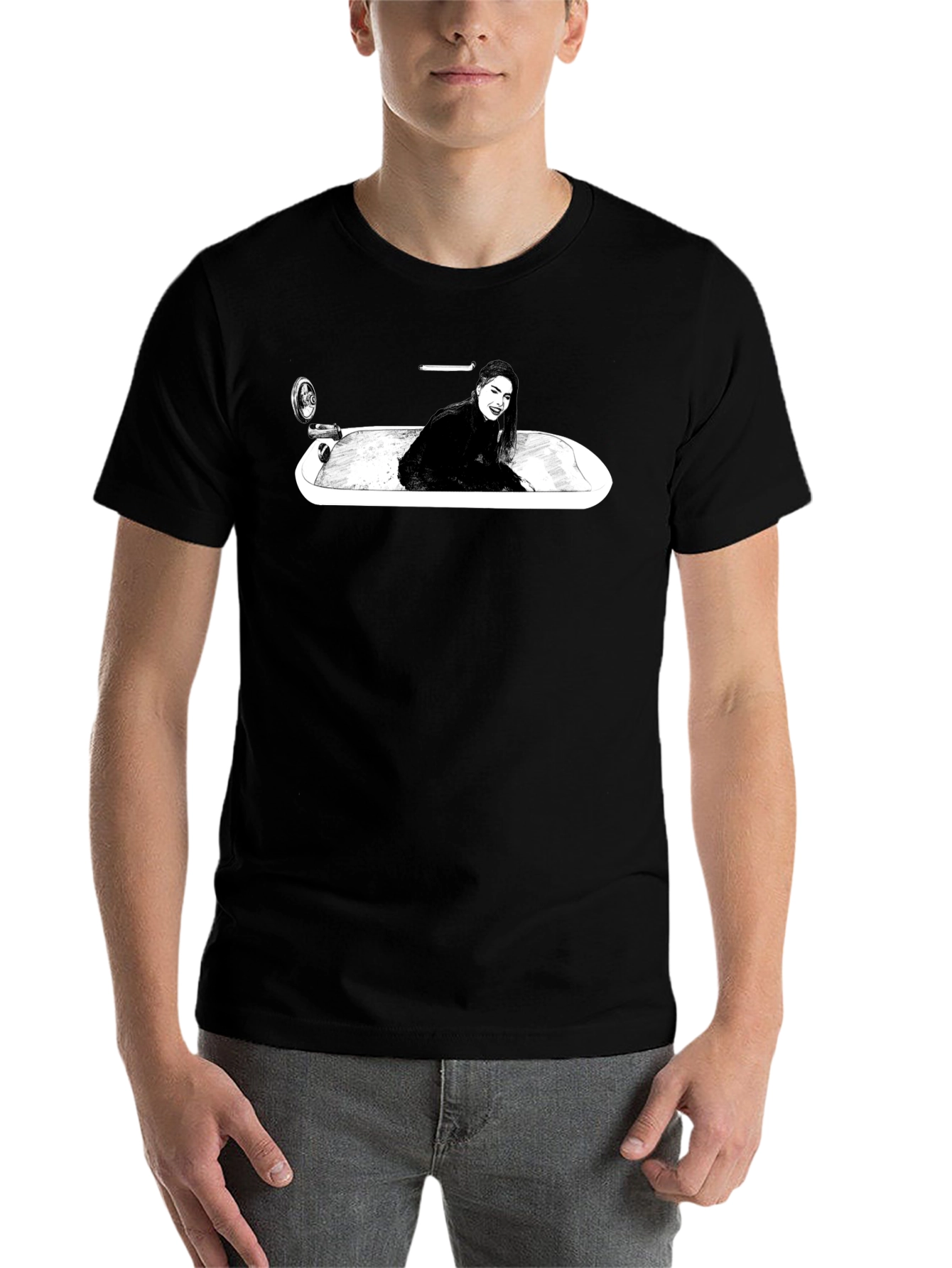 Black Woman in Tub Graphic T-Shirt - Black view 7