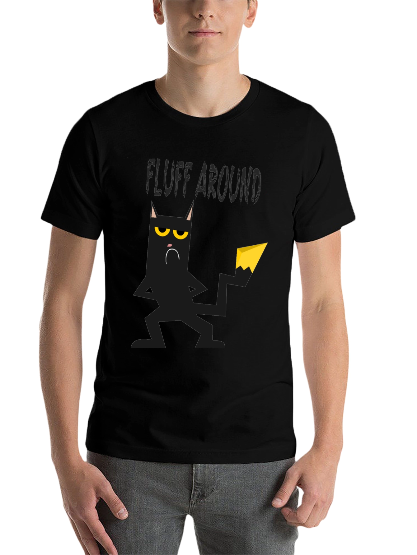 Black Fluff Around Black Cat Graphic T-Shirt view 7