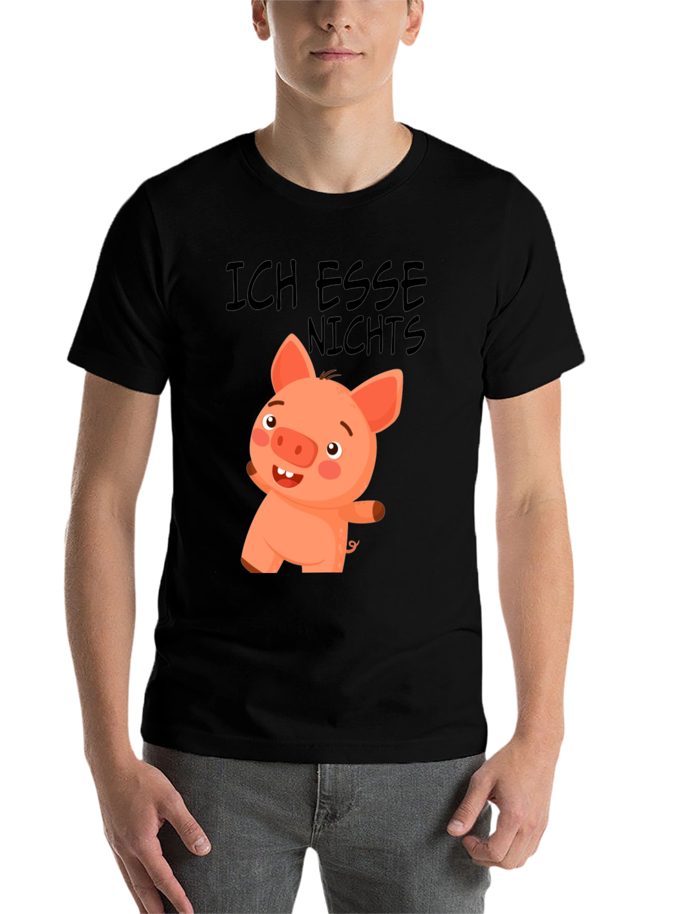Black Ich Esse Nichts Funny Pig T-Shirt view 7
