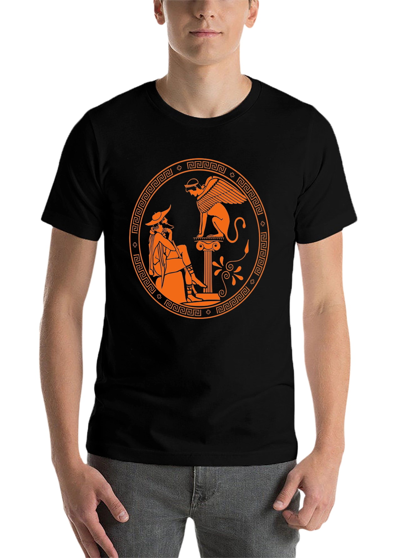 Black Mythical Sphinx Graphic Tee - Black Cotton Shirt view 7