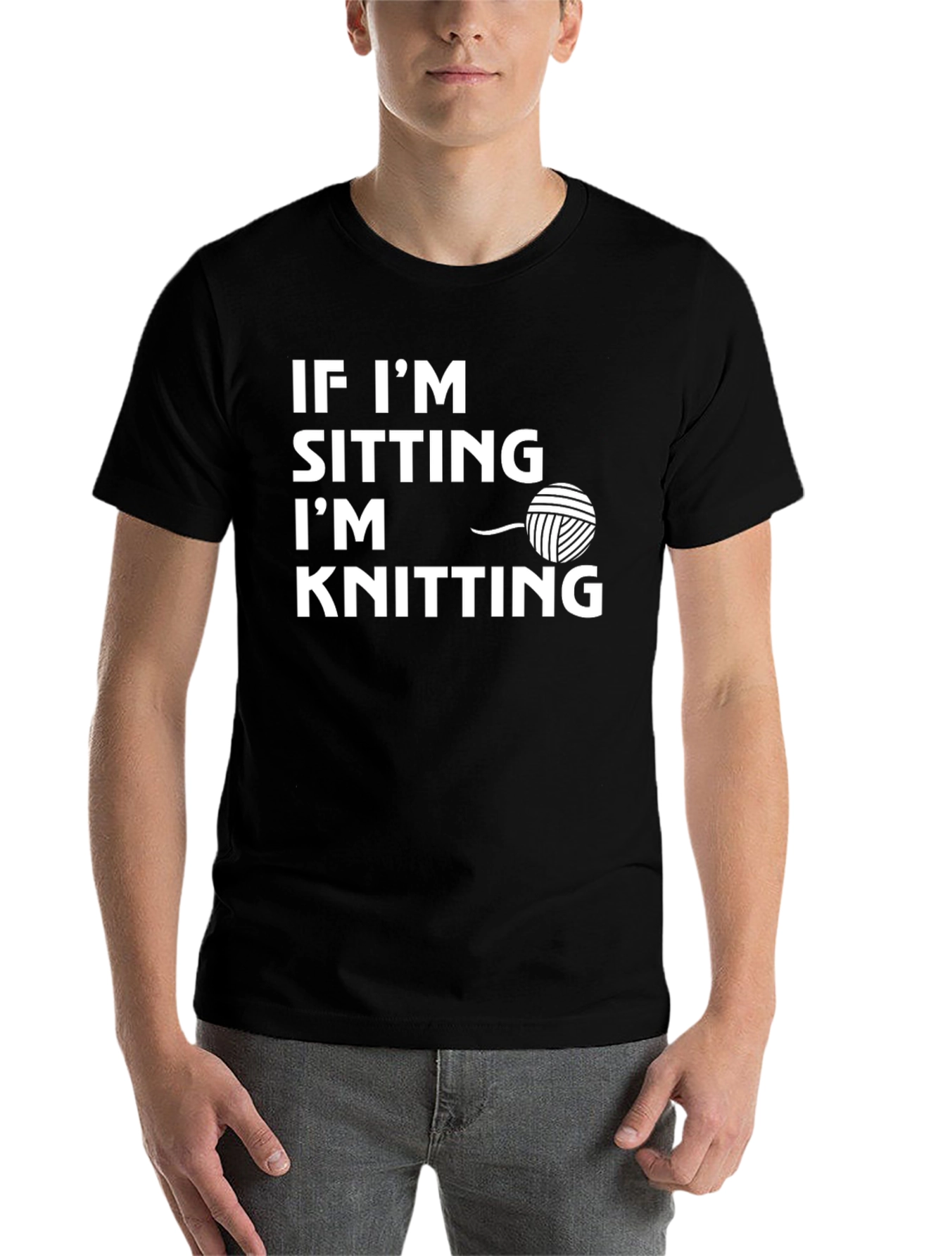 Black Knitting Lover T-Shirt - If I'm Sitting I'm Knitting view 7