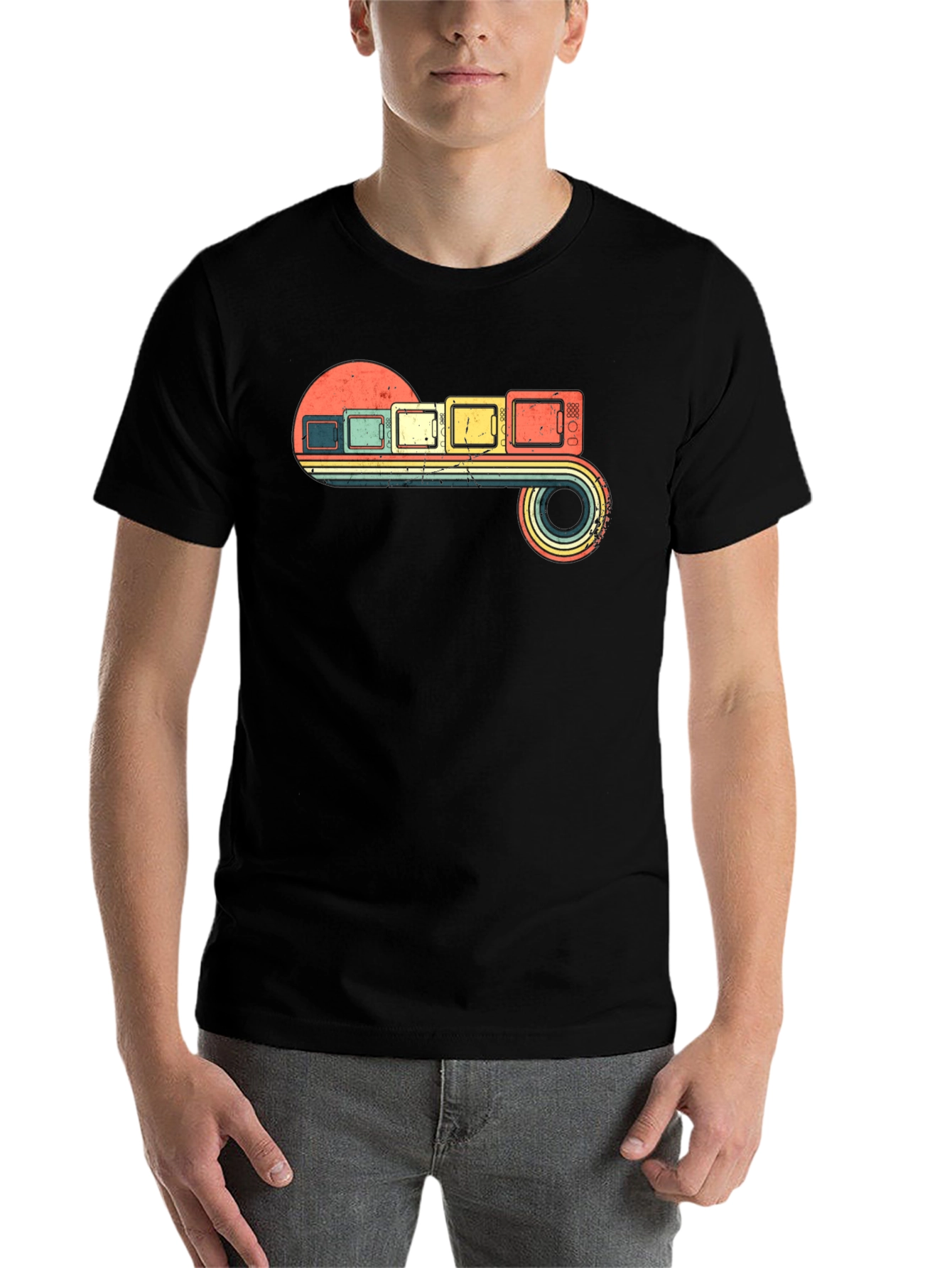 Black Retro Television Set T-Shirt view 7