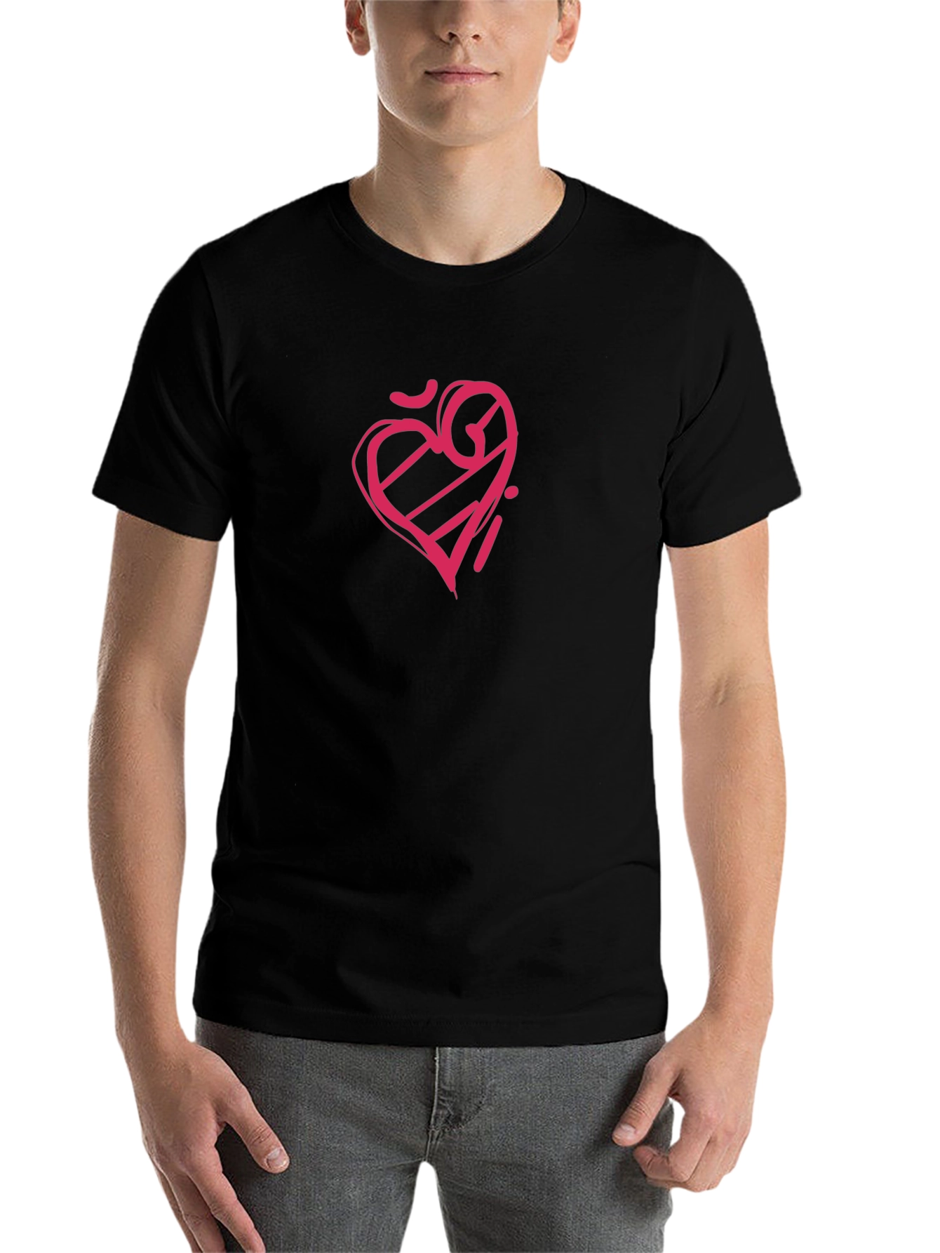 Black Men's Black Tee with Graphic Heart Design view 7