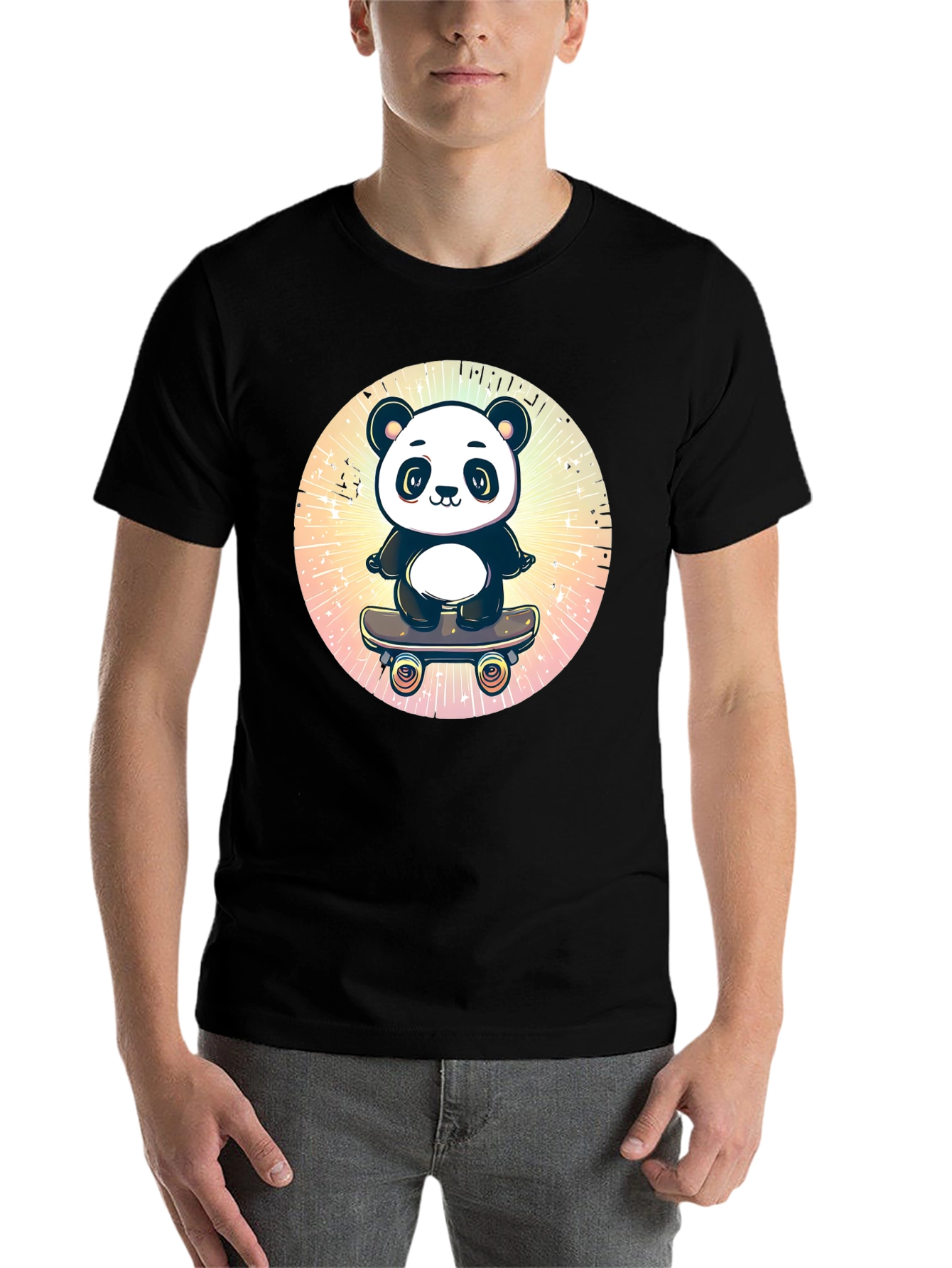 Black Skateboarding Panda Graphic T-Shirt view 7