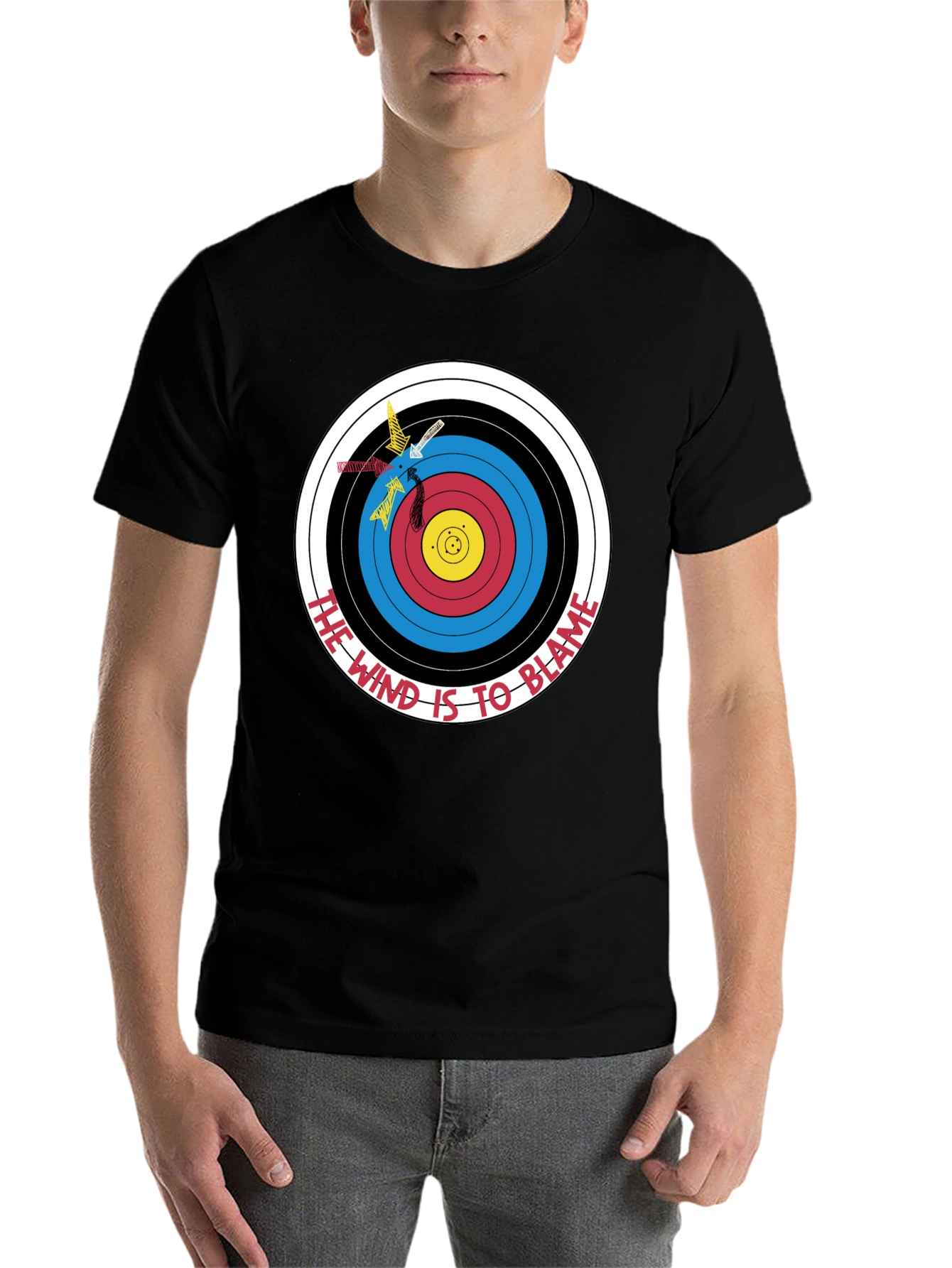 Black Archery Target Graphic T-Shirt - Funny Blame the Wind Tee view 7